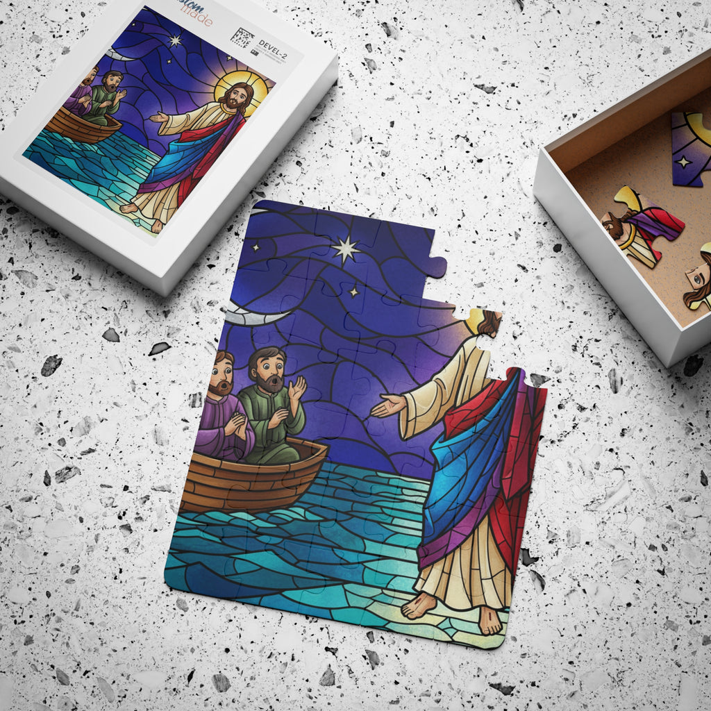 Kids' Puzzle – Jesus Walks on Water Stained Glass 30-Piece Religious Puzzle