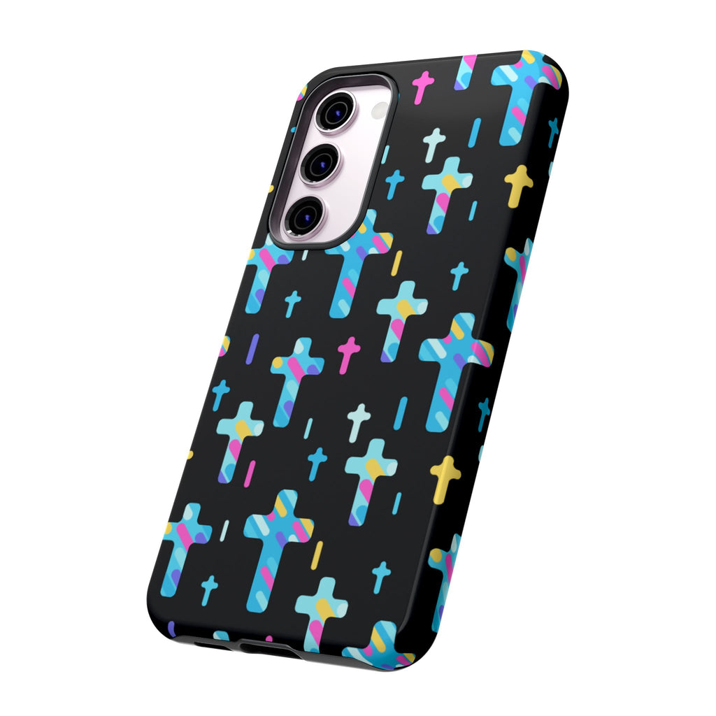 Colorful Cross Phone Case, Stylish Tough Case, Christian Phone Accessory, Unique Gift, Trendy Mobile Cover