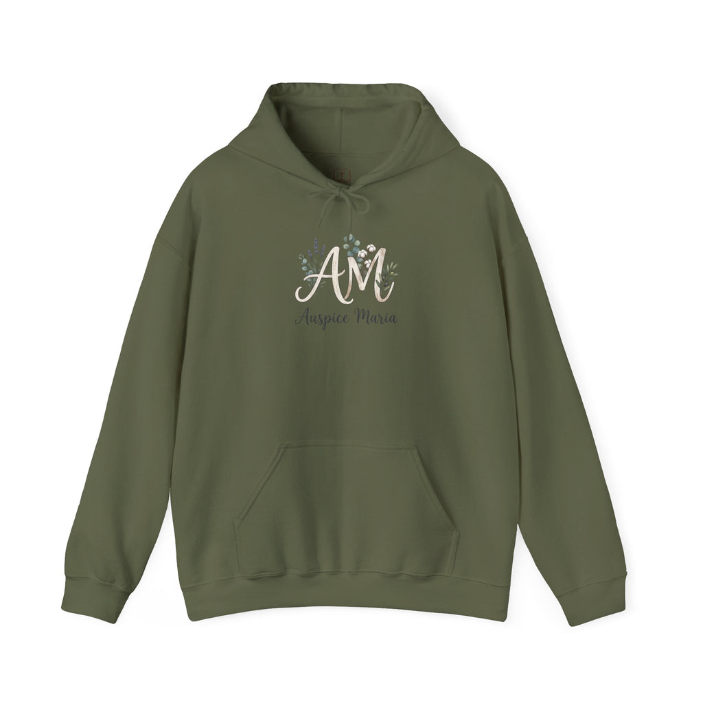 Auspice Maria Floral Gold Catholic Hoodie - Cozy Pullover Sweatshirt