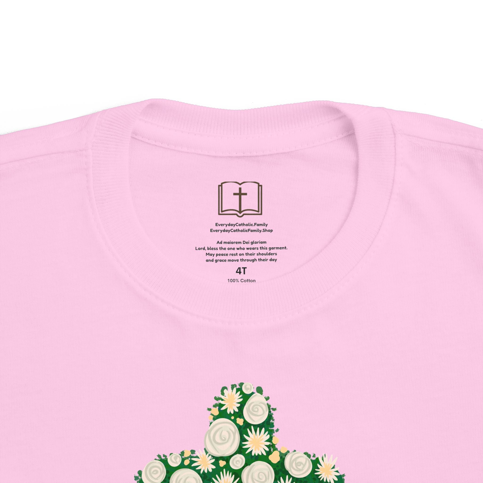 Camiseta para niño con diseño de cruz floral verde inspirada en la fe