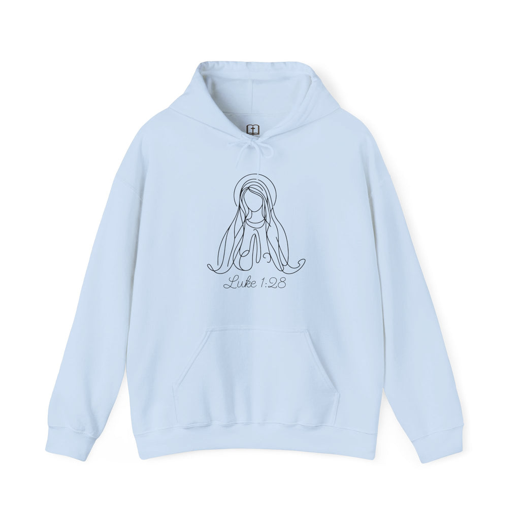 Sudadera con capucha mariana Lucas 1:28 | Sudadera de fe para mujer «Salve, llena eres de gracia»