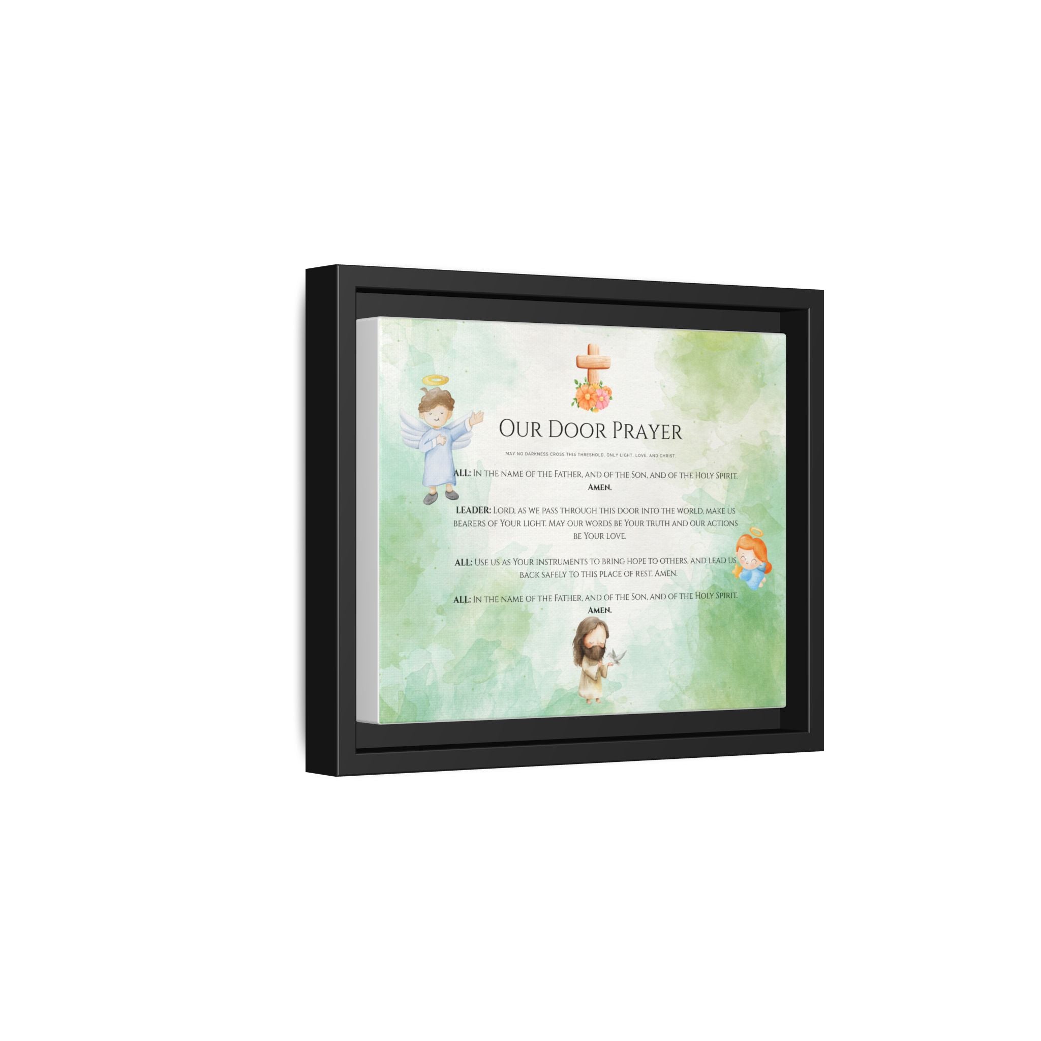 Arte mural de ángel y luz “Oración de nuestra puerta”