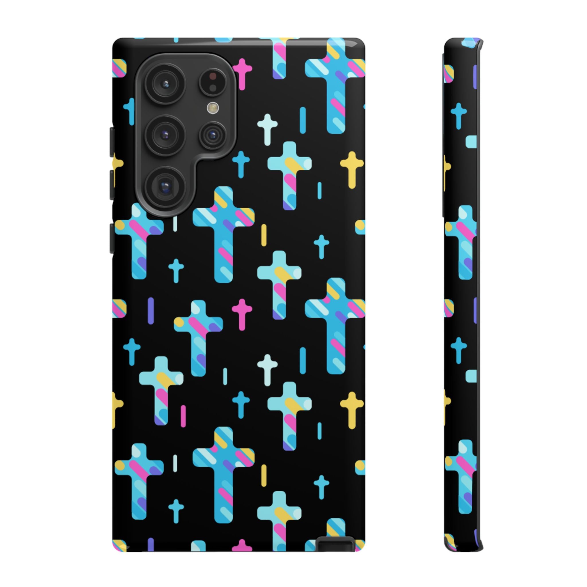 Funda para teléfono con cruz colorida, elegante y resistente, accesorio cristiano para teléfono, regalo único, funda moderna para móvil.