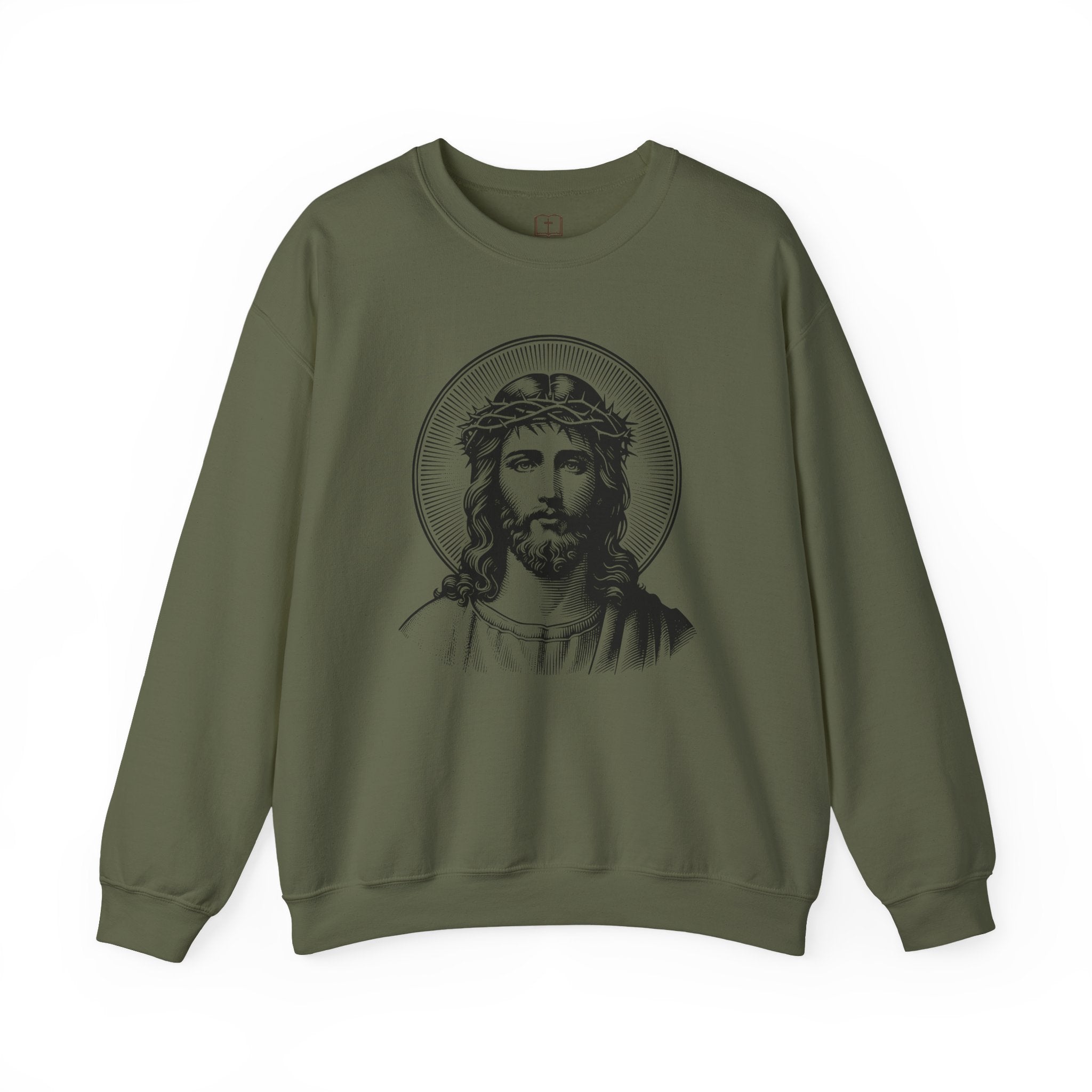 Sudadera con la Corona de Espinas de Jesús para hombre | Cuello redondo inspirado en la fe | Ropa cristiana clásica