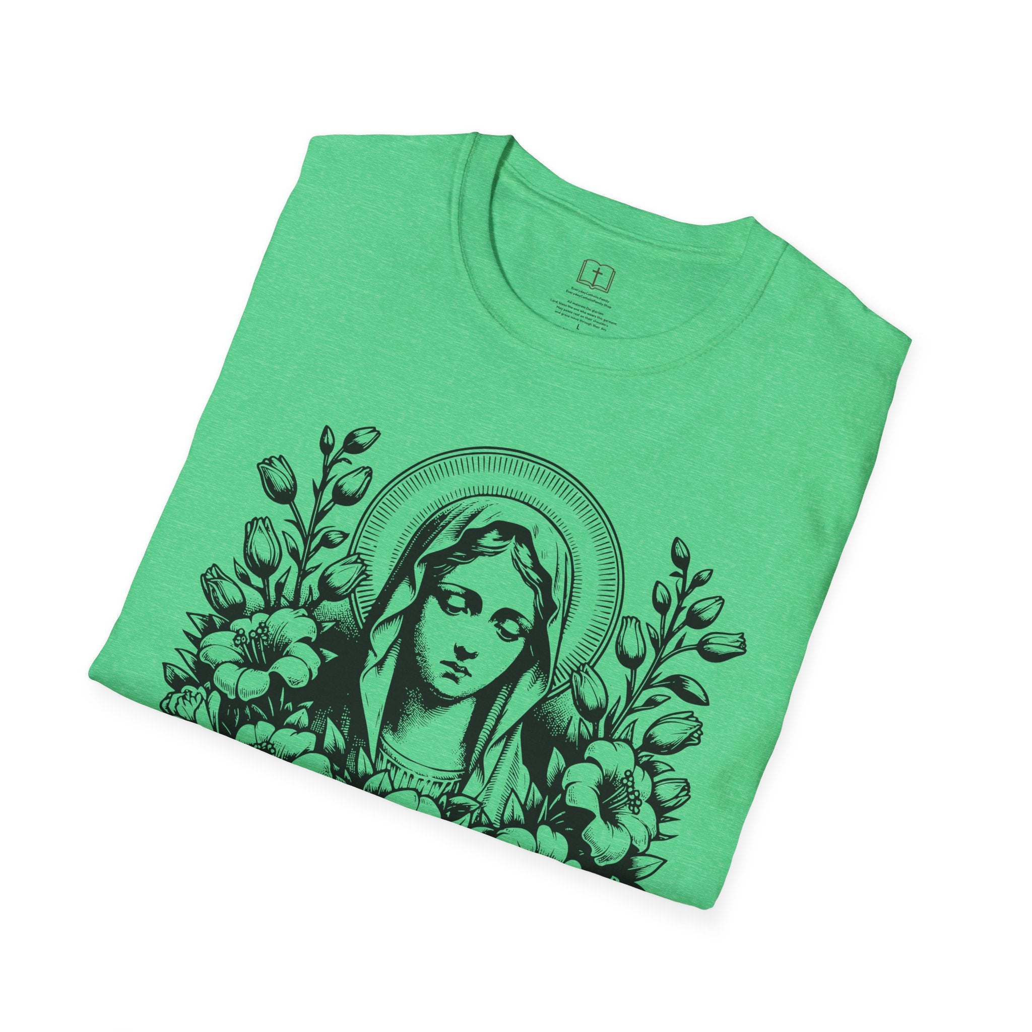 Virgen María Floral | Camiseta Femenina | Diseño Artístico Mariano