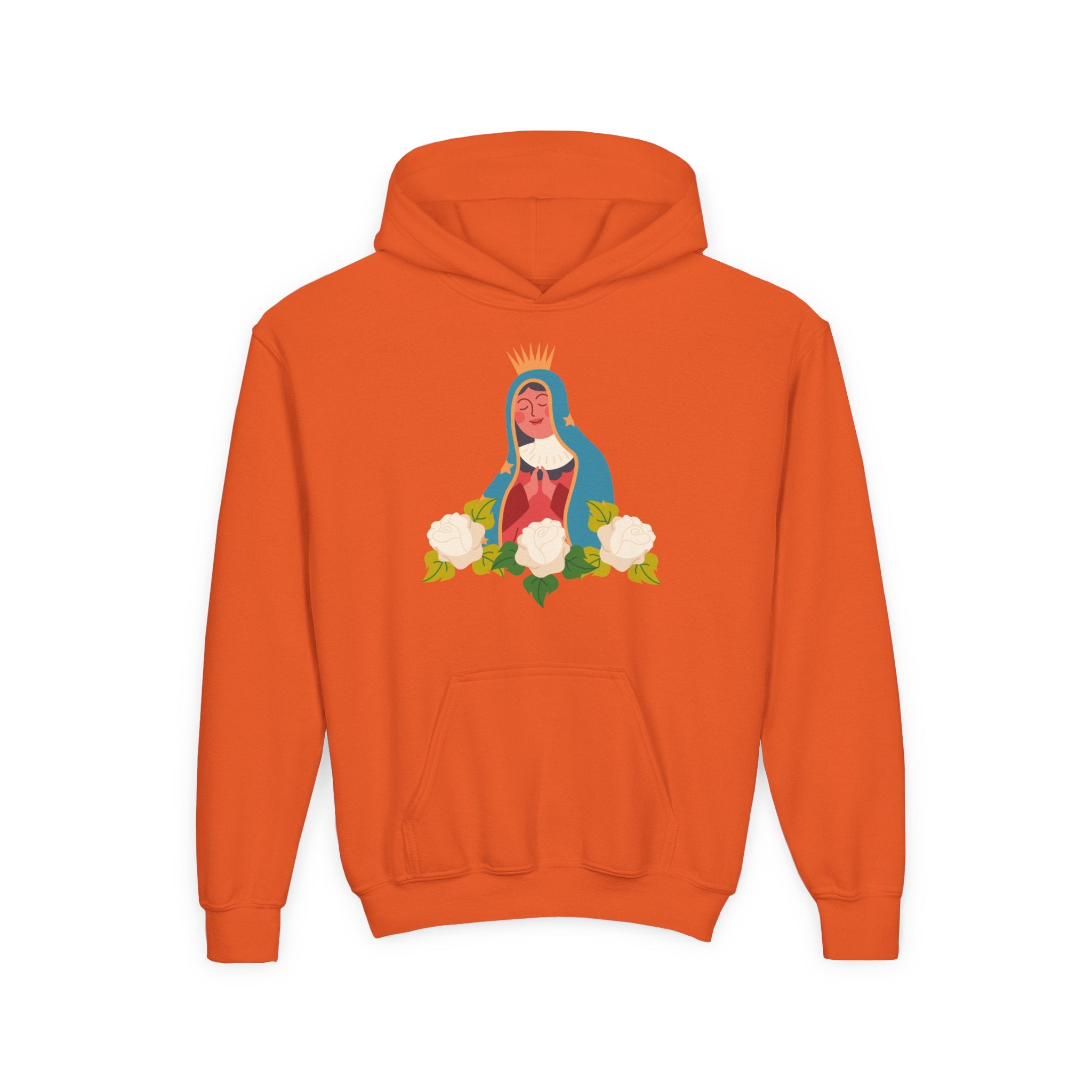 Sudadera con capucha floral de la Virgen María para niñas | Sudadera juvenil inspirada en la fe