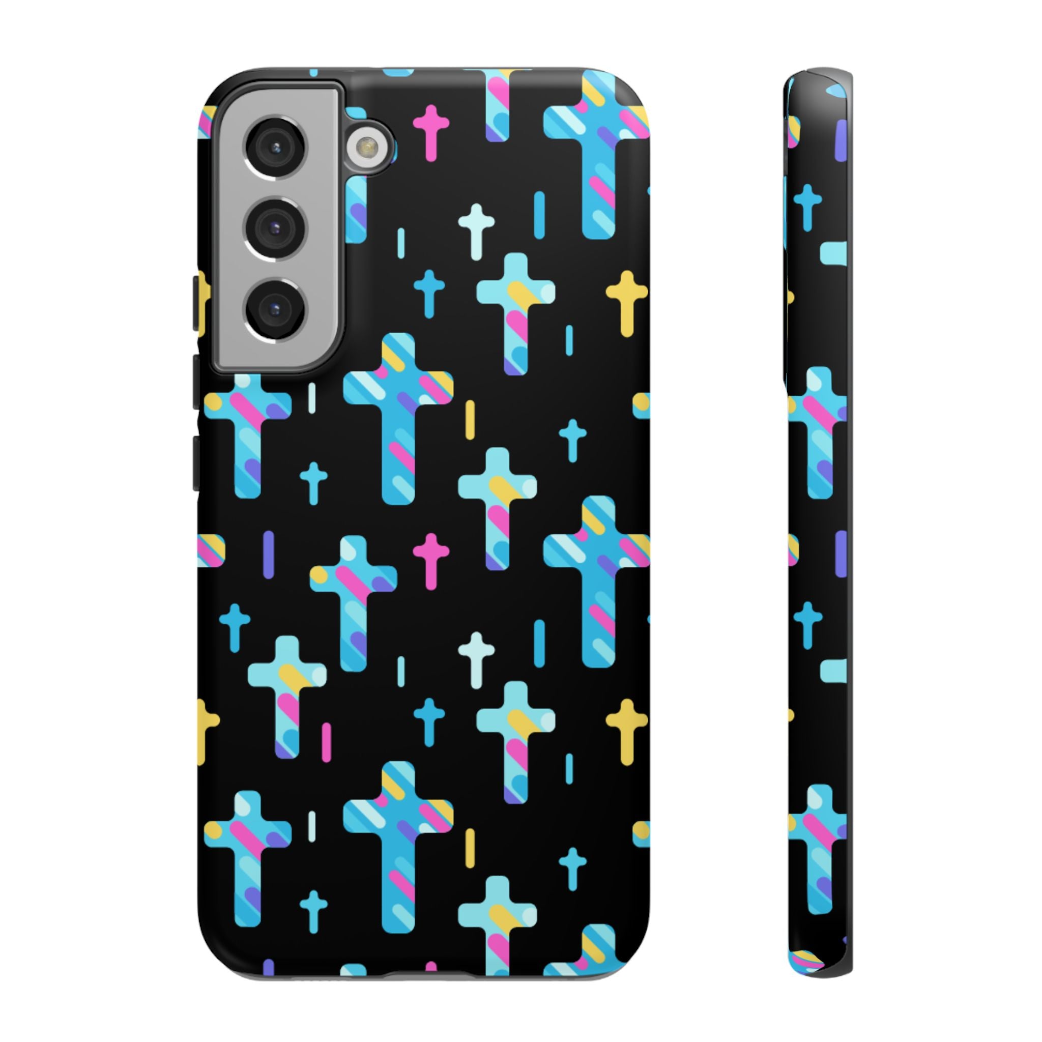 Funda para teléfono con cruz colorida, elegante y resistente, accesorio cristiano para teléfono, regalo único, funda moderna para móvil.