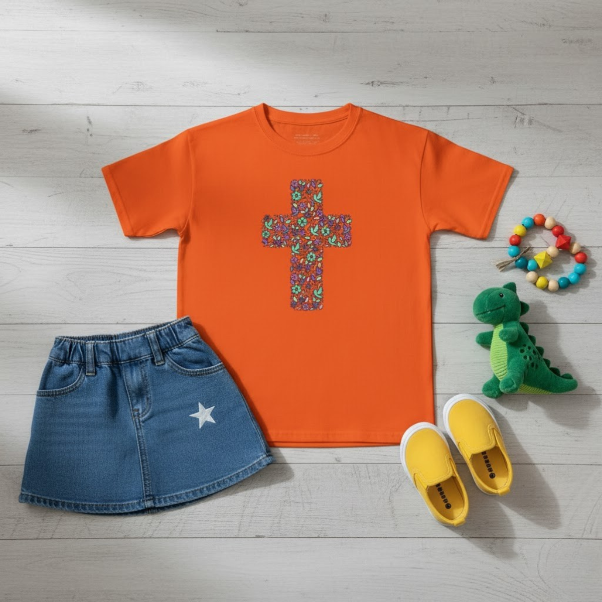 Toddler  Floral Cross Tee