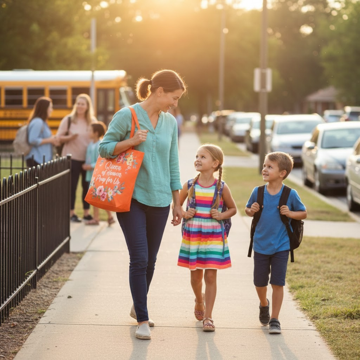 Bolso Tote Reina del Cielo – Diseño Floral Mariano | Bolso Tote Fe Católica para Mujer