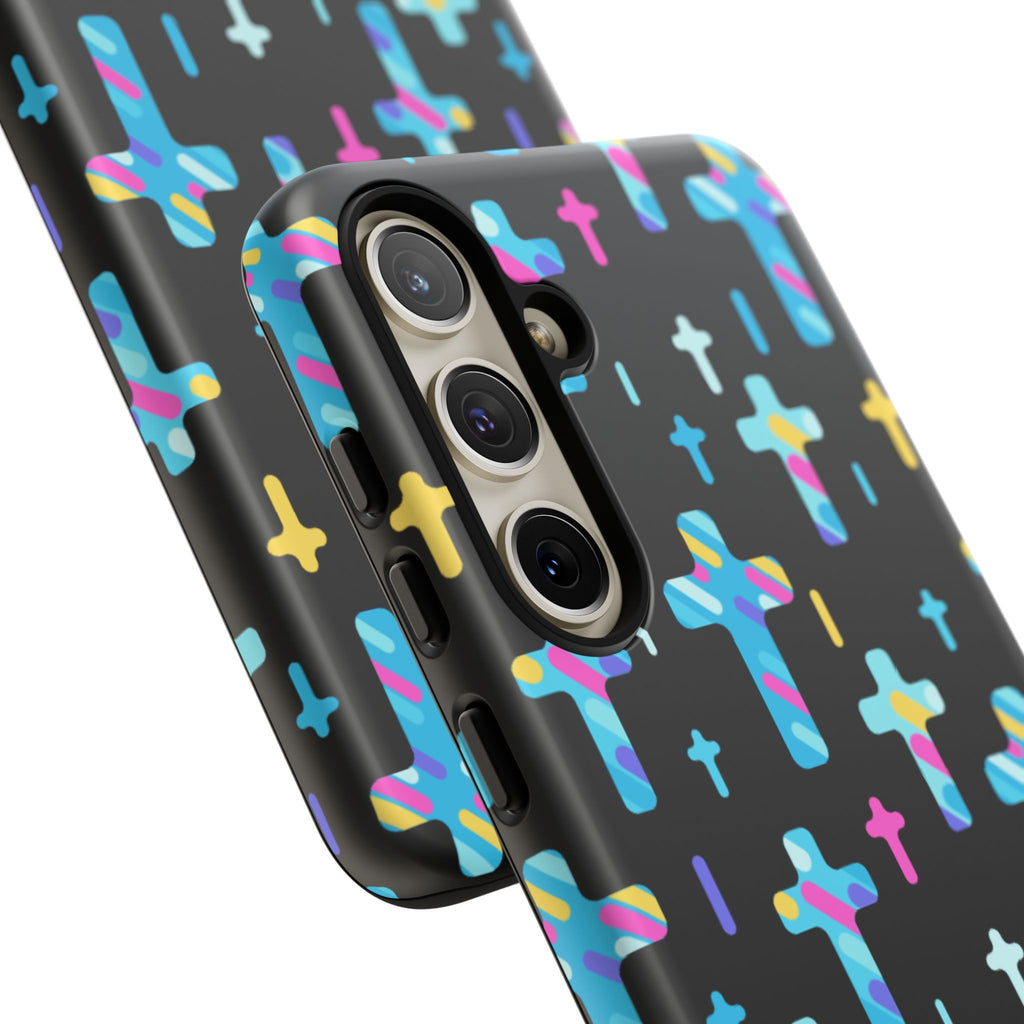 Colorful Cross Phone Case, Stylish Tough Case, Christian Phone Accessory, Unique Gift, Trendy Mobile Cover