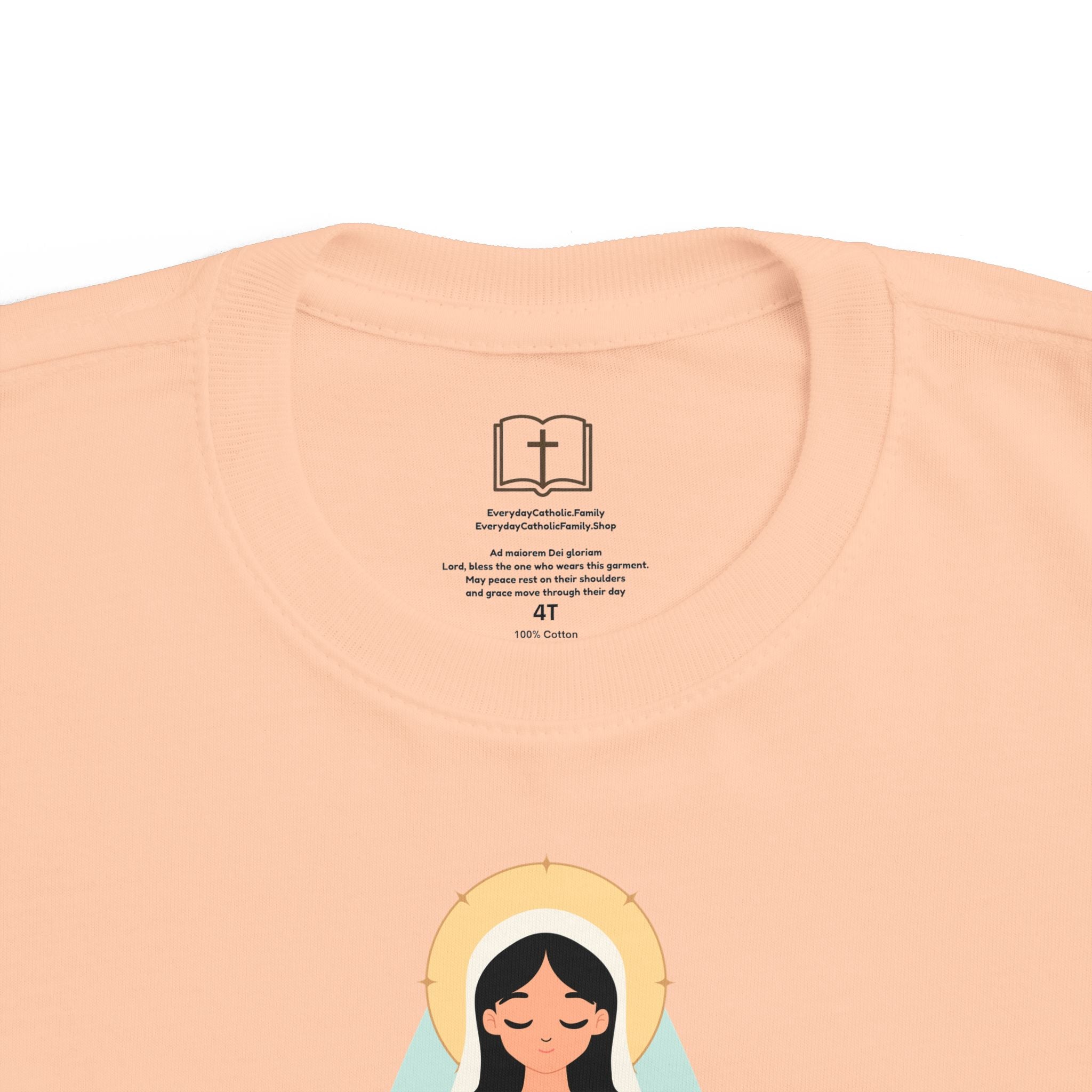 Camiseta de la Virgen María para niña | Camiseta católica suave para niña | Ropa infantil con inspiración religiosa