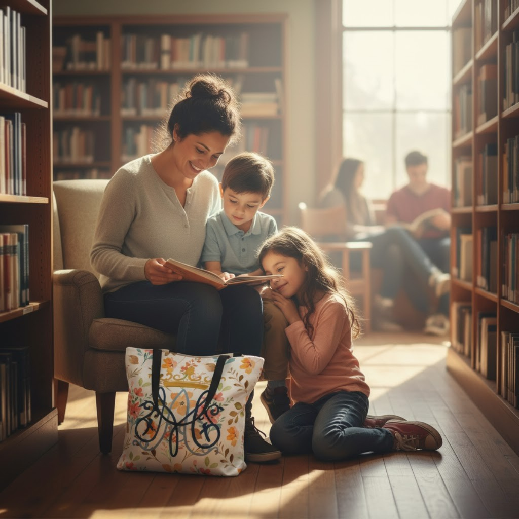 Bolso tote con monograma floral mariano – Colección Reina del Cielo
