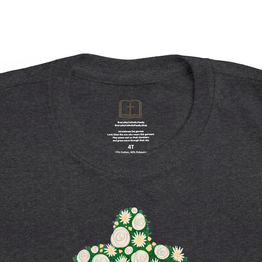 Camiseta para niño con diseño de cruz floral verde inspirada en la fe
