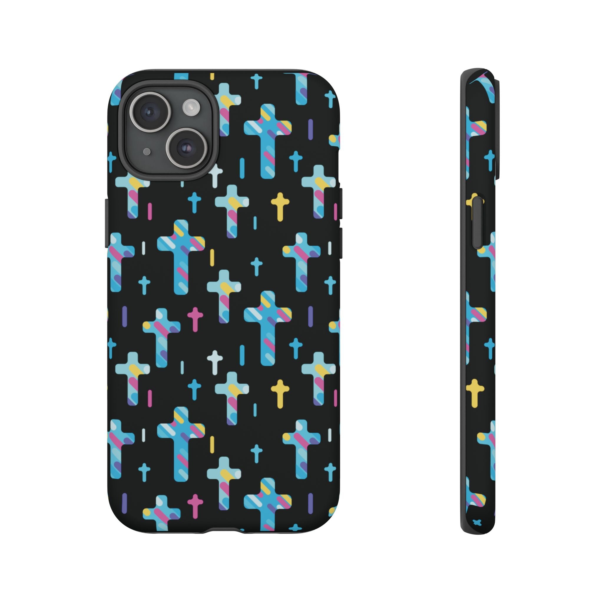 Funda para teléfono con cruz colorida | Protección inspirada en la fe para iPhone | Regalo católico y accesorio para el día a día