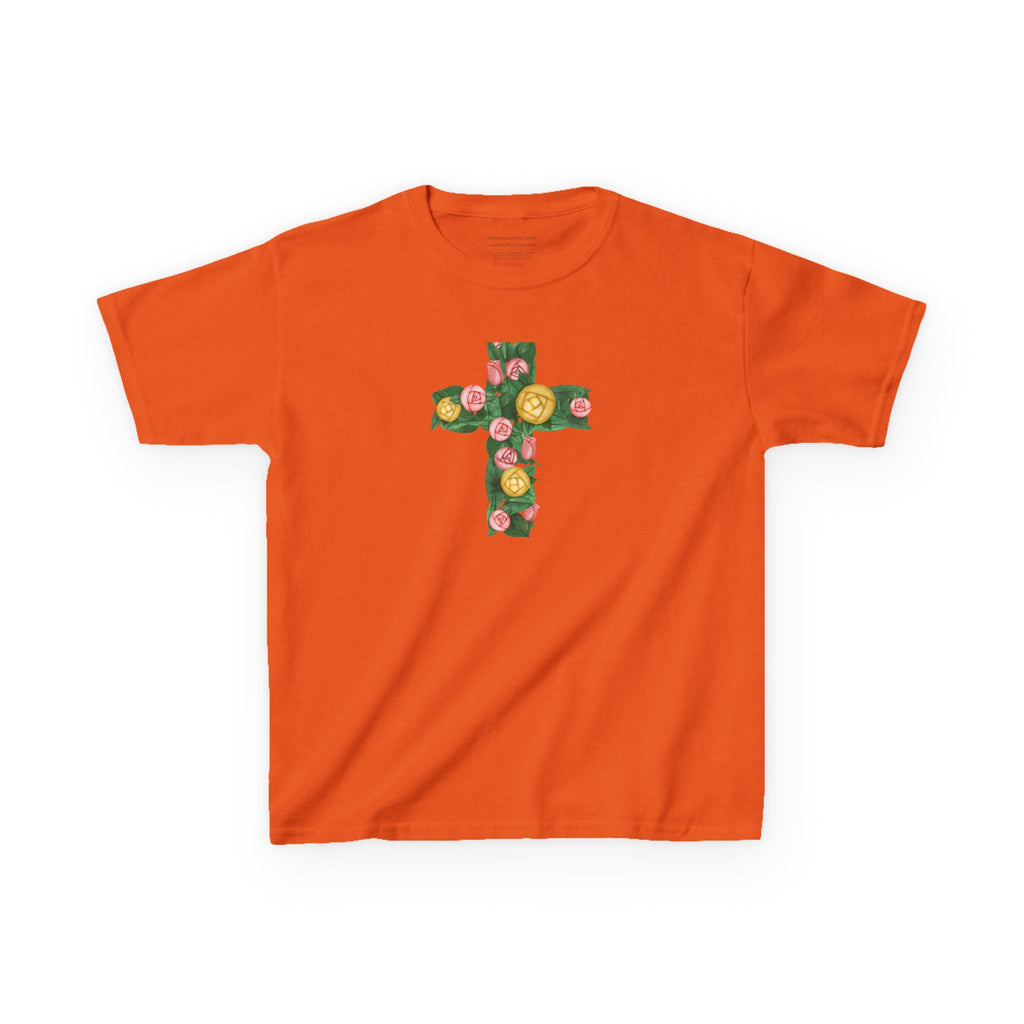 Camiseta infantil con cruz floral | Camiseta cristiana inspirada en la fe para niñas