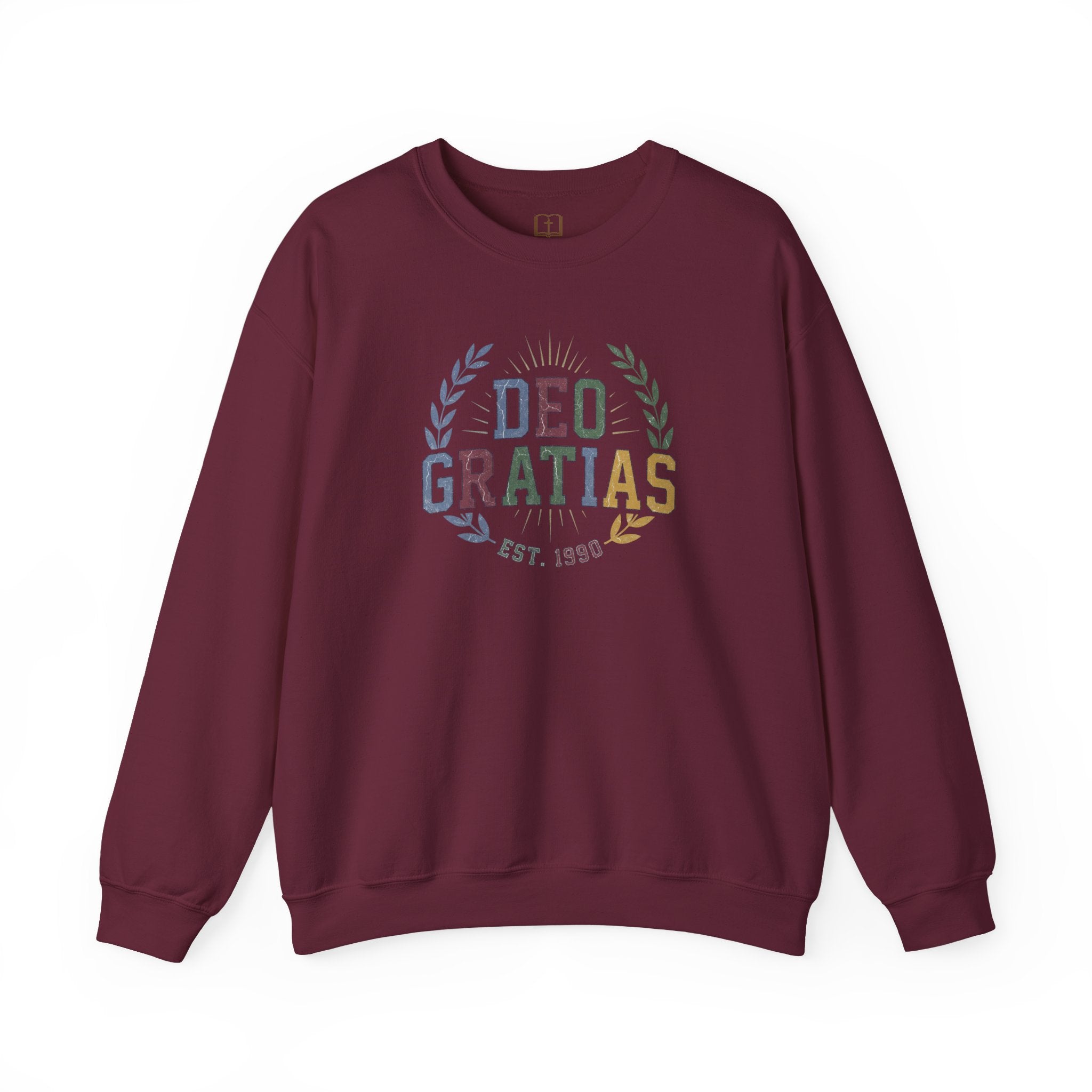 Deo Gratias Est. 1990 Vintage Laurel Catholic Crewneck Sweatshirt