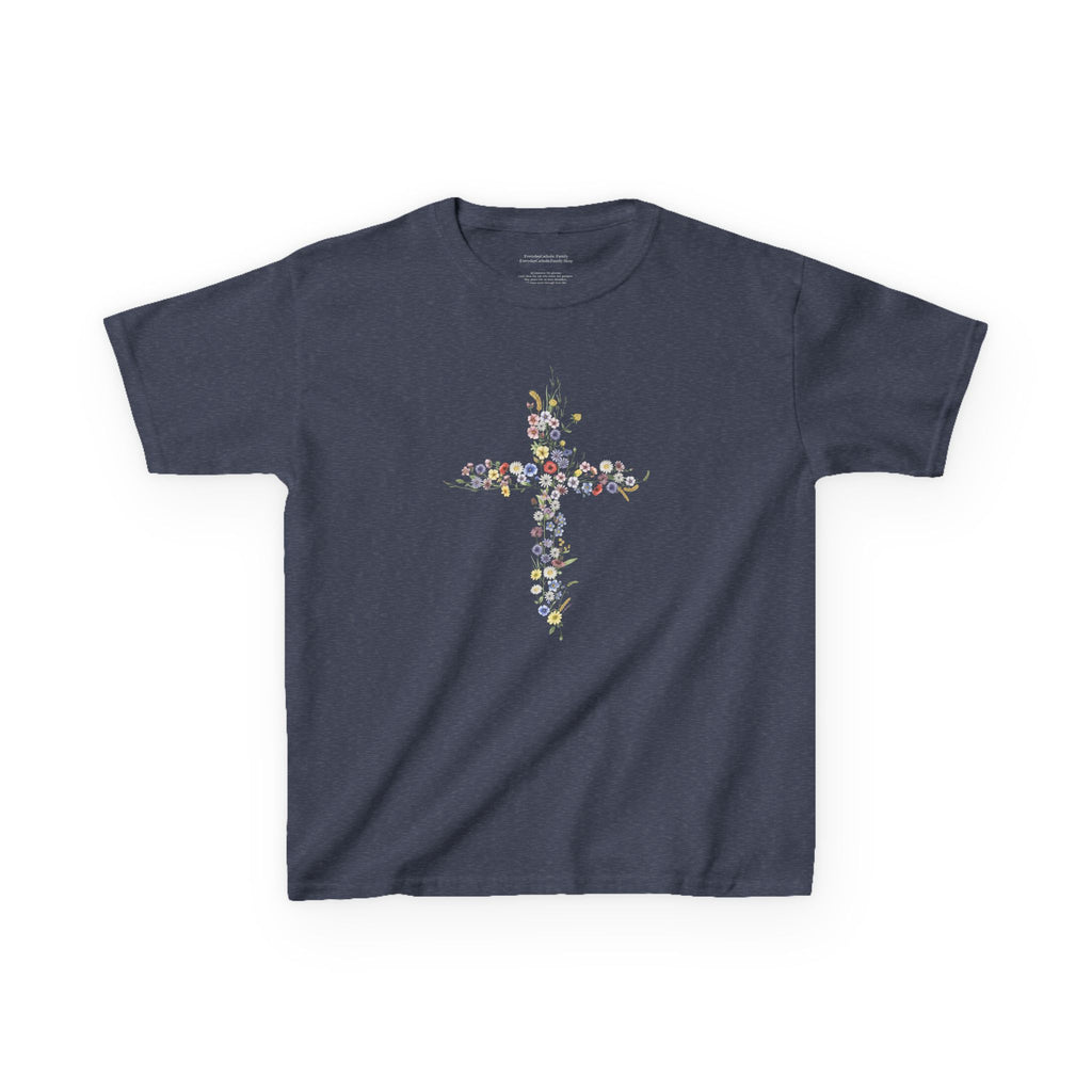 Camiseta infantil con cruz floral | Camiseta cristiana inspirada en la fe para niñas