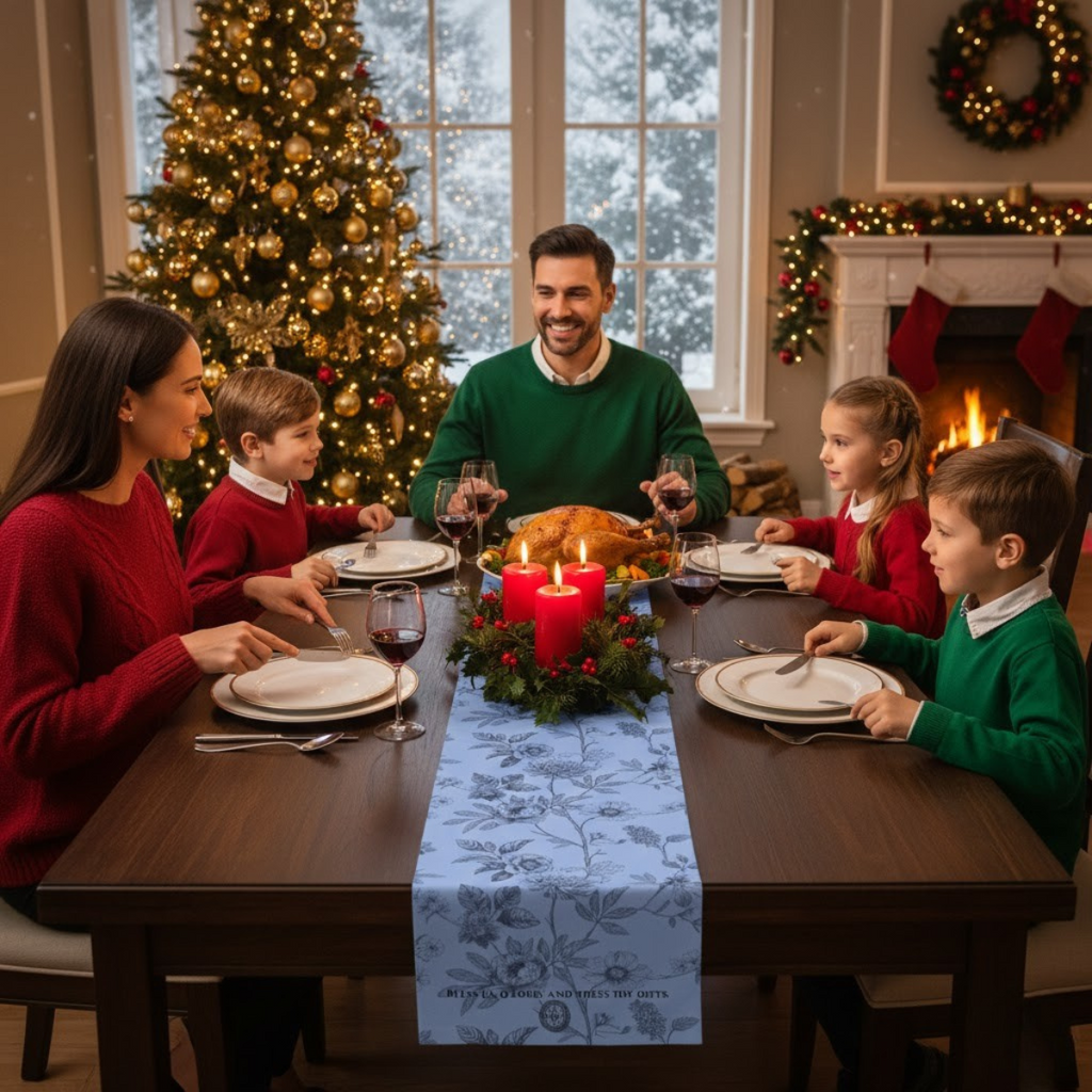 Camino de mesa de algodón floral: elegante diseño botánico azul