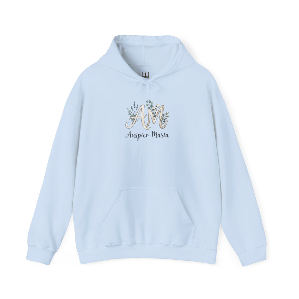 Auspice Maria Floral Gold Catholic Hoodie - Cozy Pullover Sweatshirt