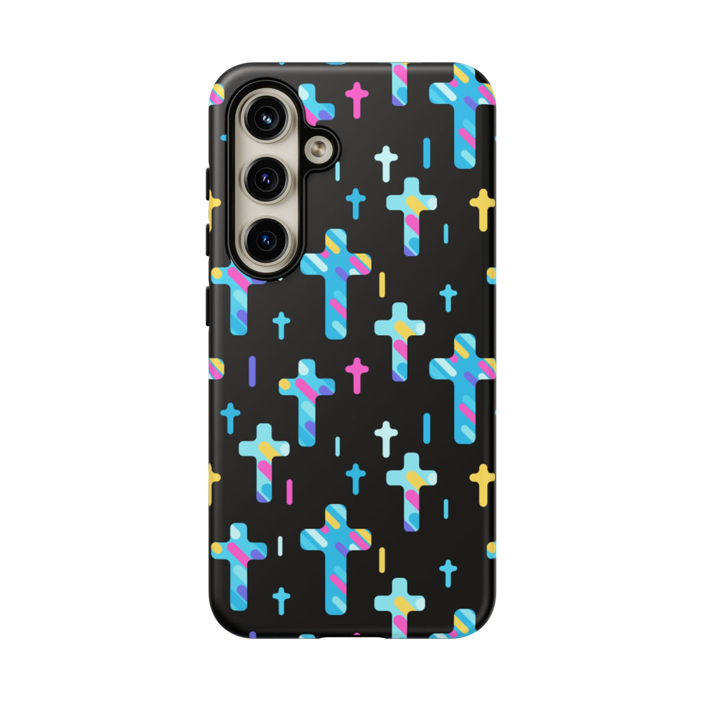 Colorful Cross Phone Case, Stylish Tough Case, Christian Phone Accessory, Unique Gift, Trendy Mobile Cover