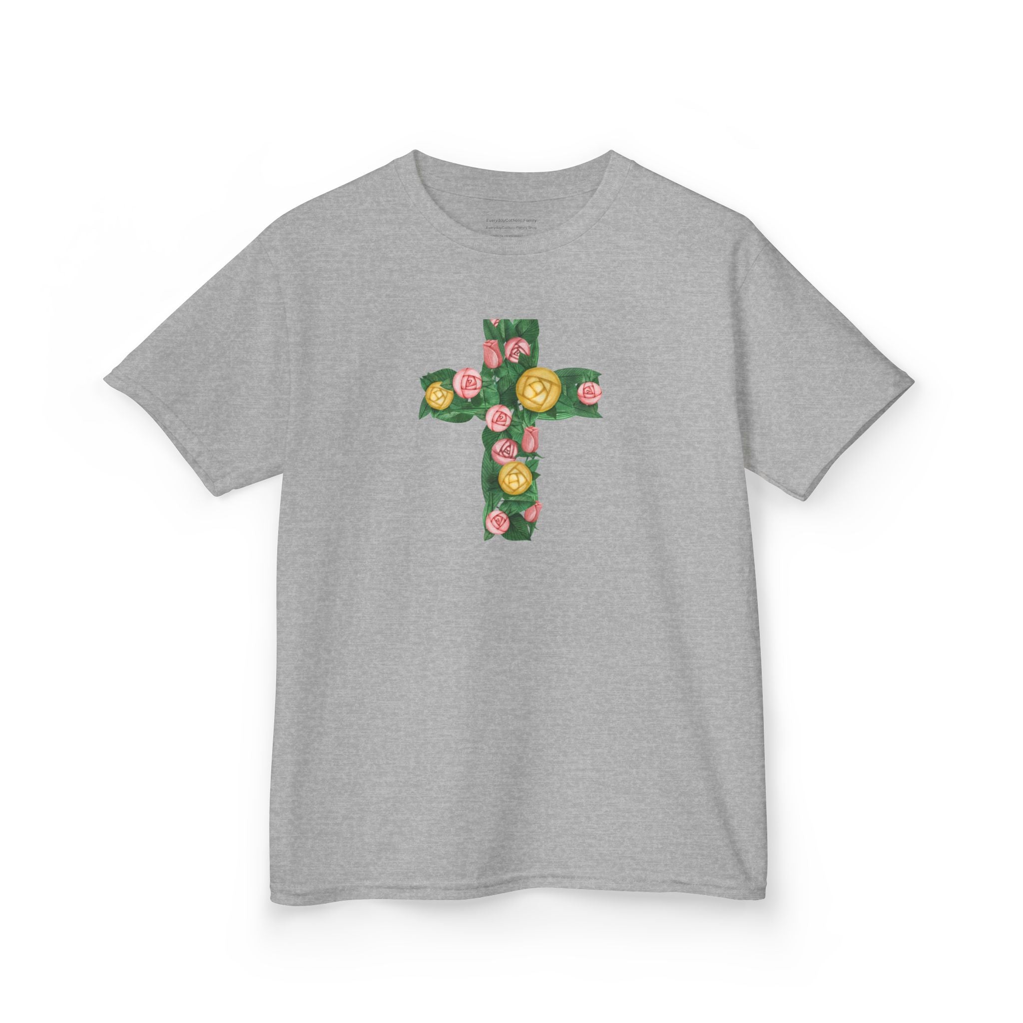 Camiseta infantil con cruz floral | Camiseta cristiana inspirada en la fe para niñas
