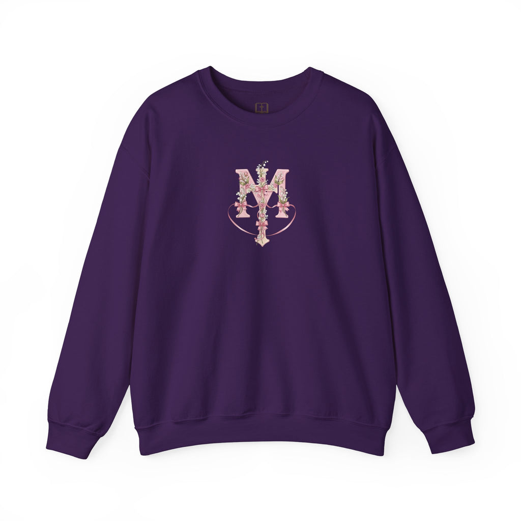 Marian Floral Cross Catholic Crewneck Sweatshirt