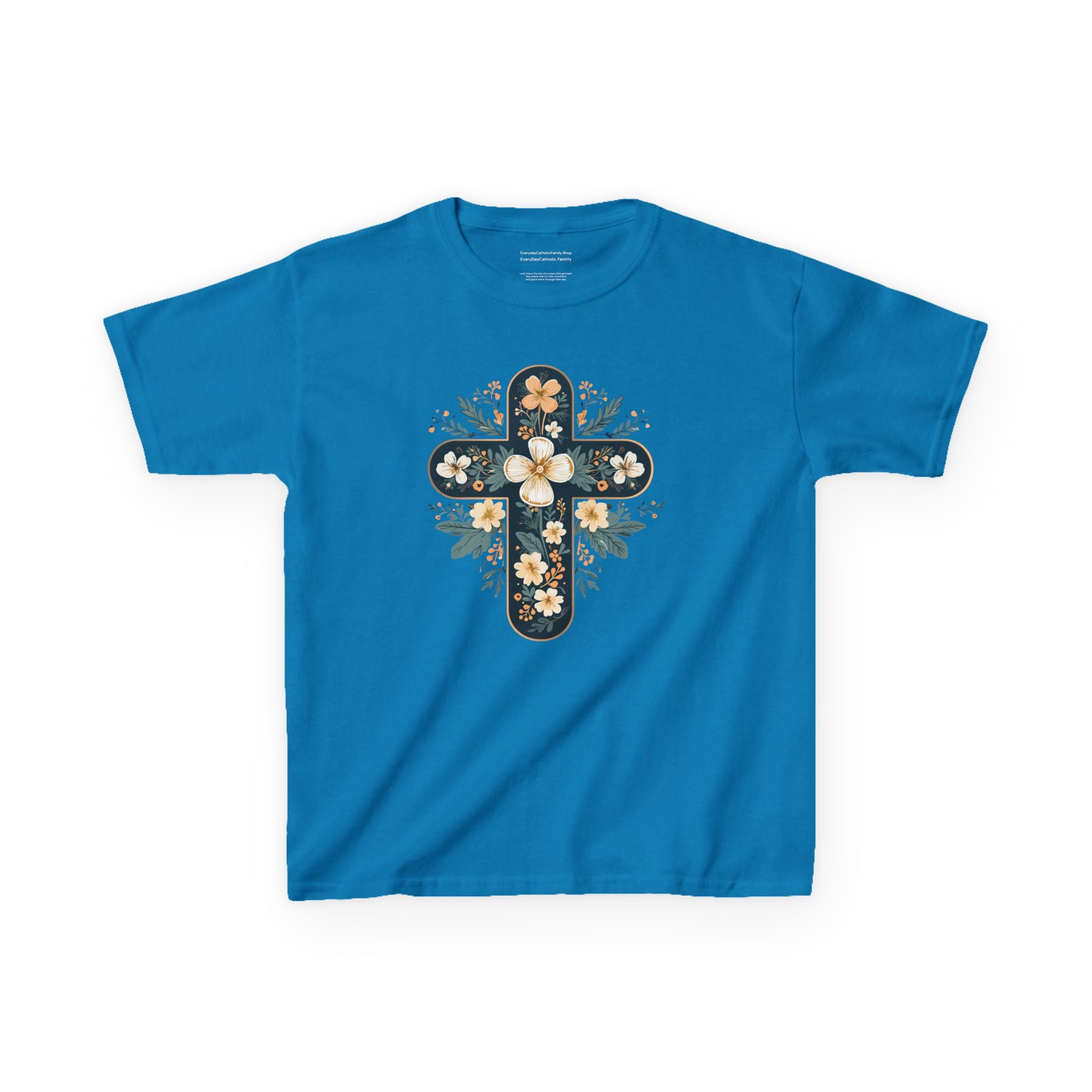 Camiseta infantil con cruz floral y fe | Elegante camiseta cristiana de primavera