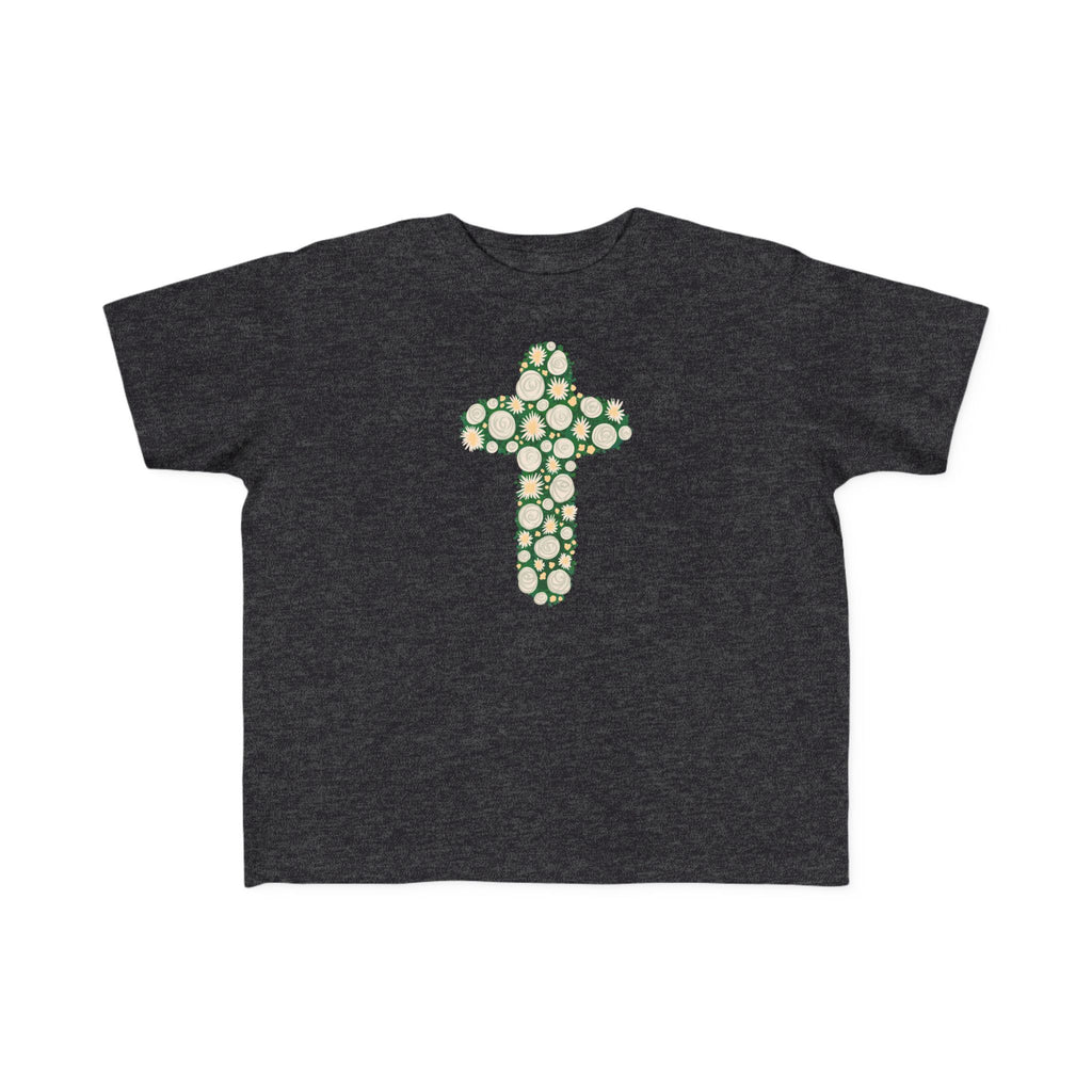 Camiseta para niño con diseño de cruz floral verde inspirada en la fe