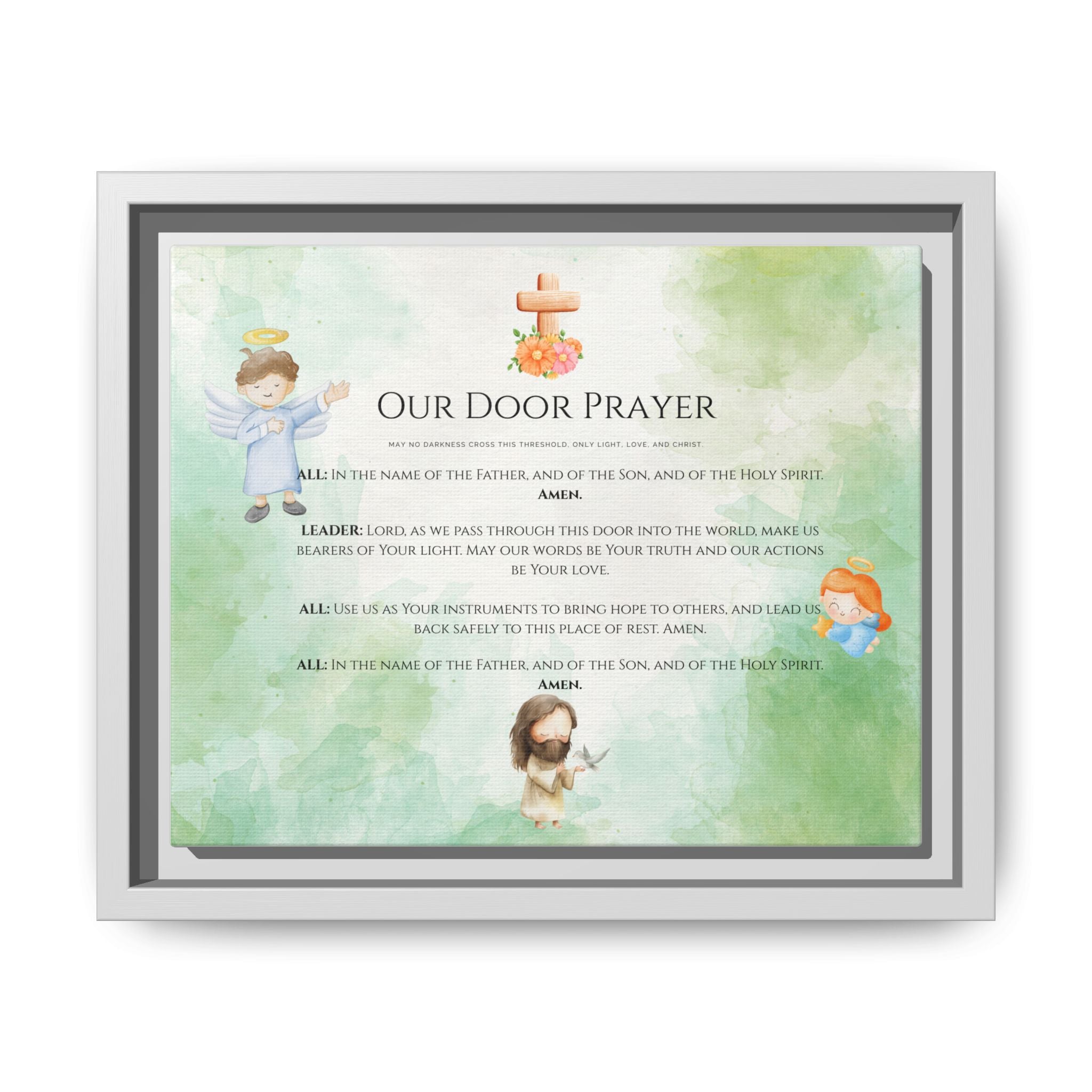 Arte mural de ángel y luz “Oración de nuestra puerta”