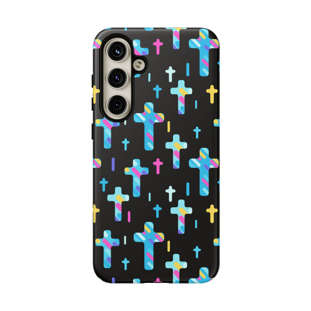 Colorful Cross Phone Case, Stylish Tough Case, Christian Phone Accessory, Unique Gift, Trendy Mobile Cover