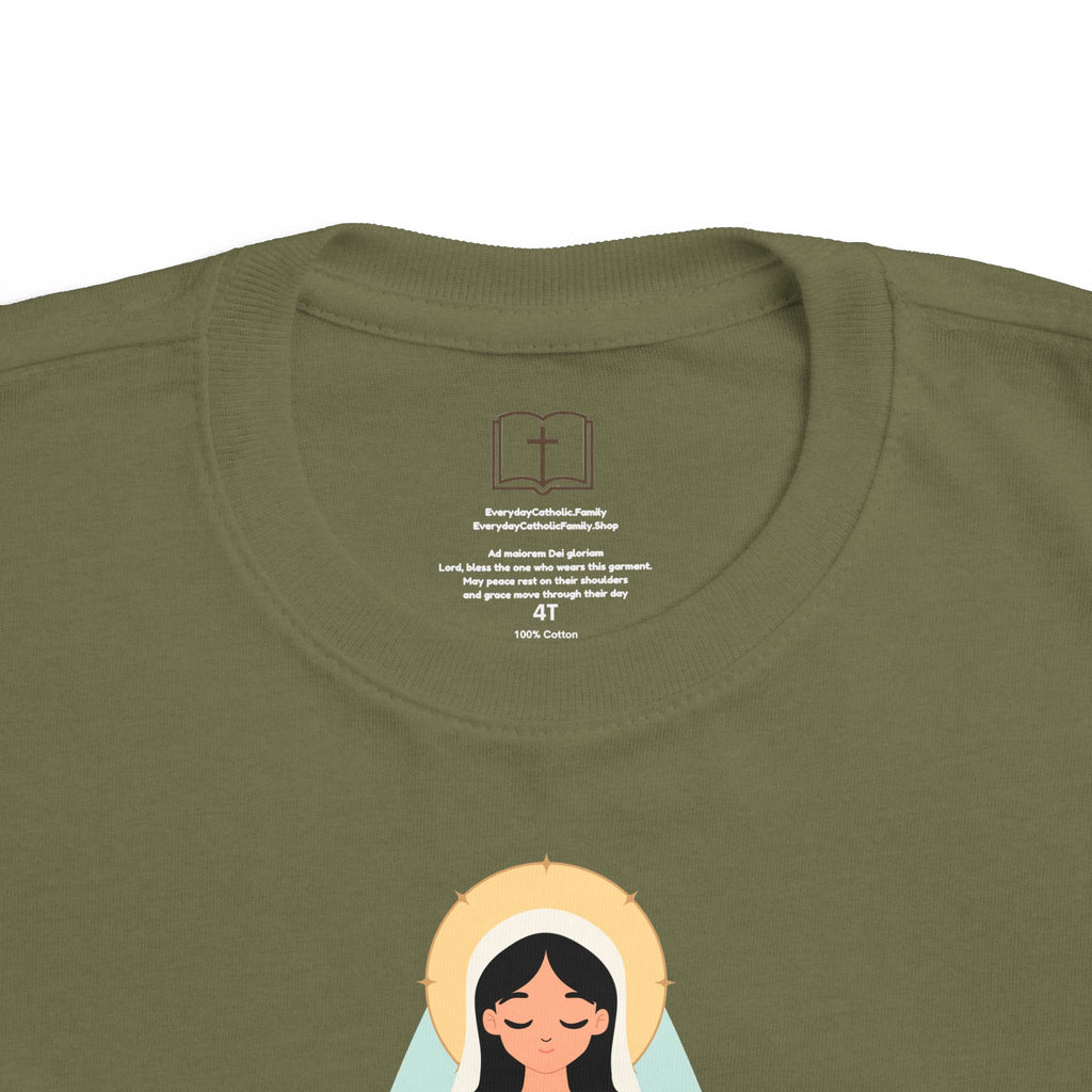 Camiseta de la Virgen María para niña | Camiseta católica suave para niña | Ropa infantil con inspiración religiosa