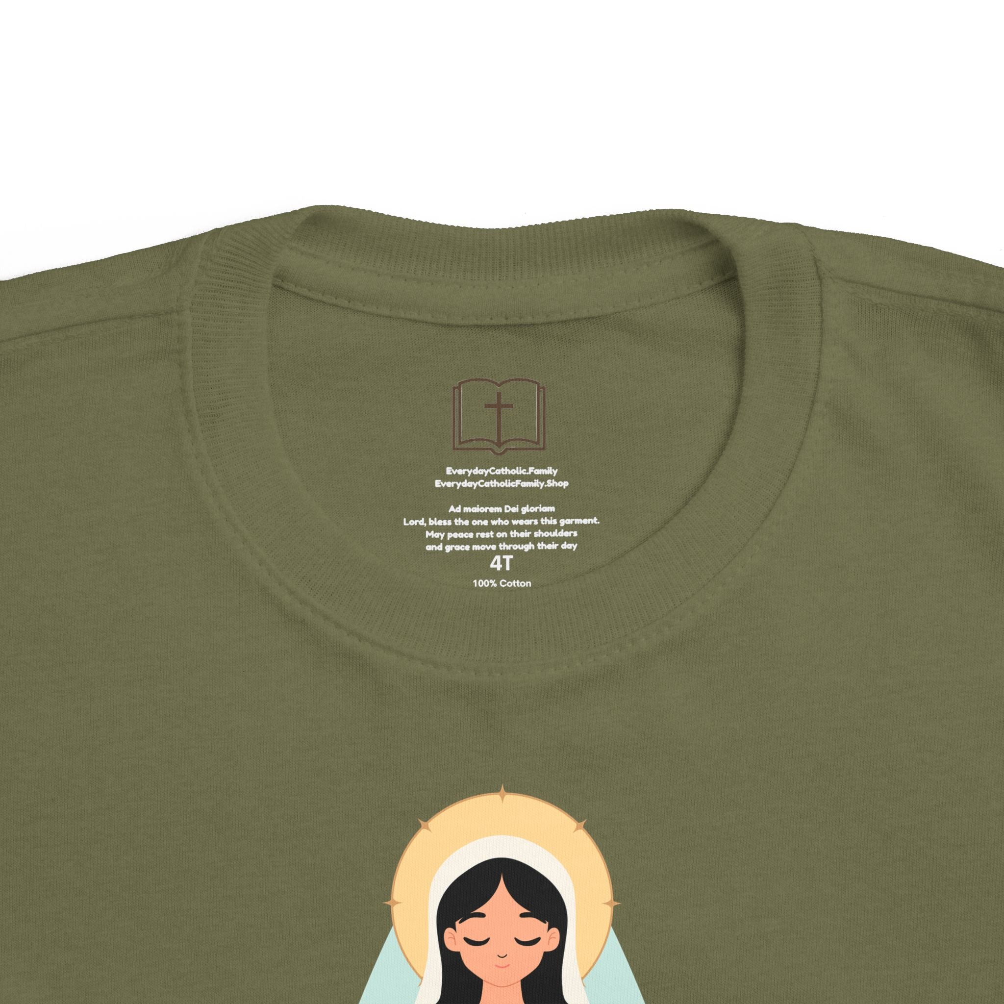 Camiseta de la Virgen María para niña | Camiseta católica suave para niña | Ropa infantil con inspiración religiosa