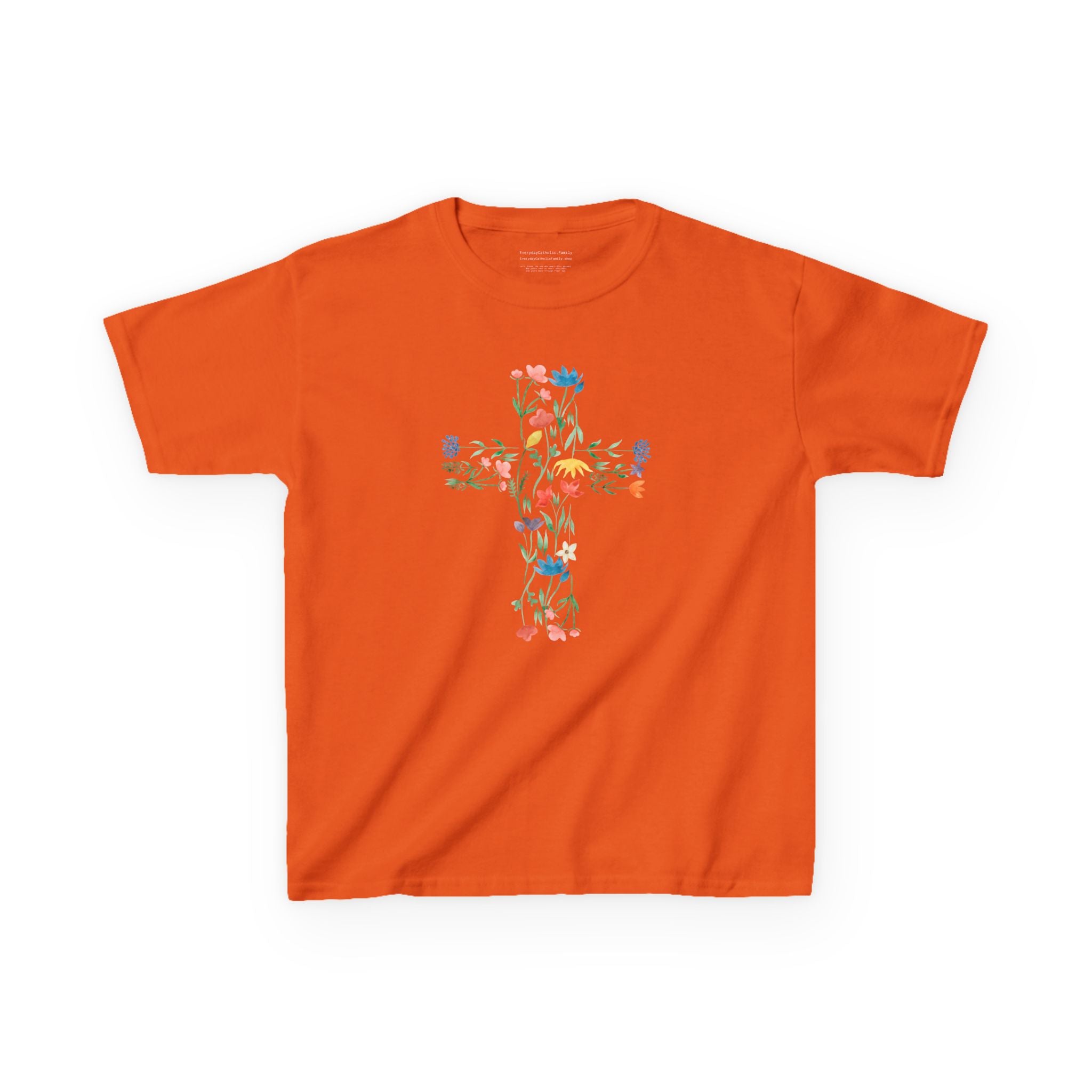 Camiseta infantil con cruz floral | Camiseta cristiana inspirada en la fe para niñas