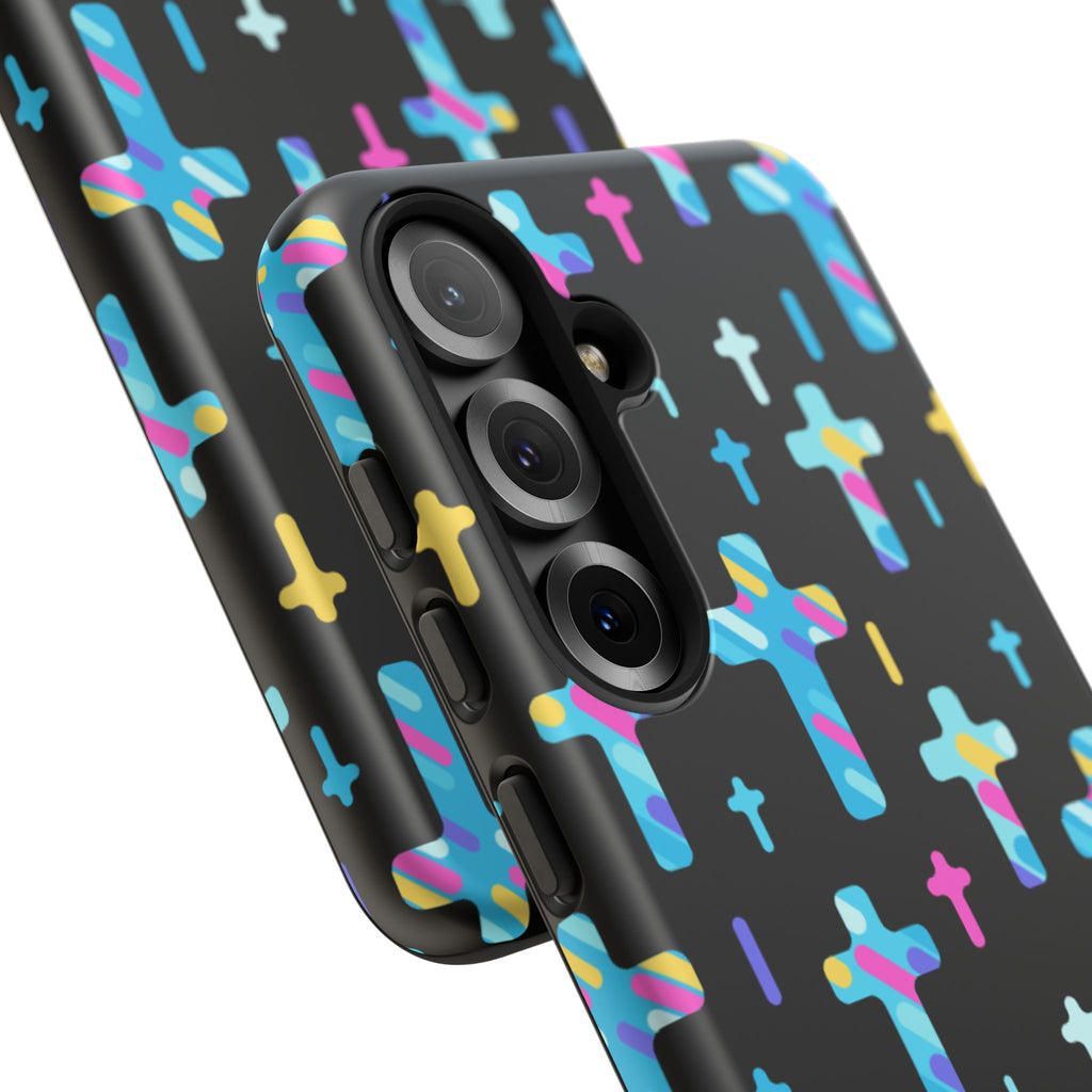 Colorful Cross Phone Case, Stylish Tough Case, Christian Phone Accessory, Unique Gift, Trendy Mobile Cover