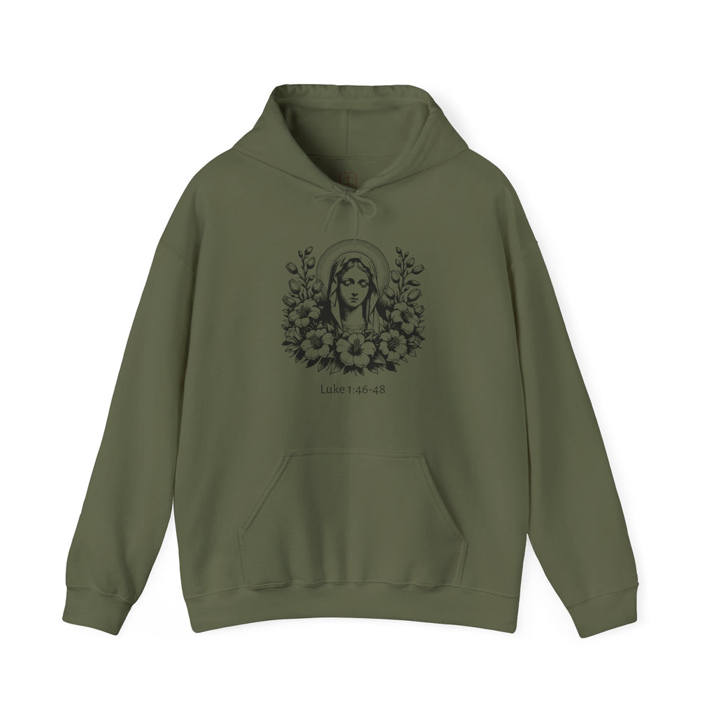 Sudadera con capucha mariana Lucas 1:46-48 | Sudadera de fe para mujer «Mi alma engrandece al Señor»