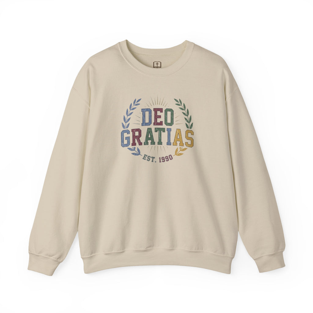 Deo Gratias Est. 1990 Vintage Laurel Catholic Crewneck Sweatshirt