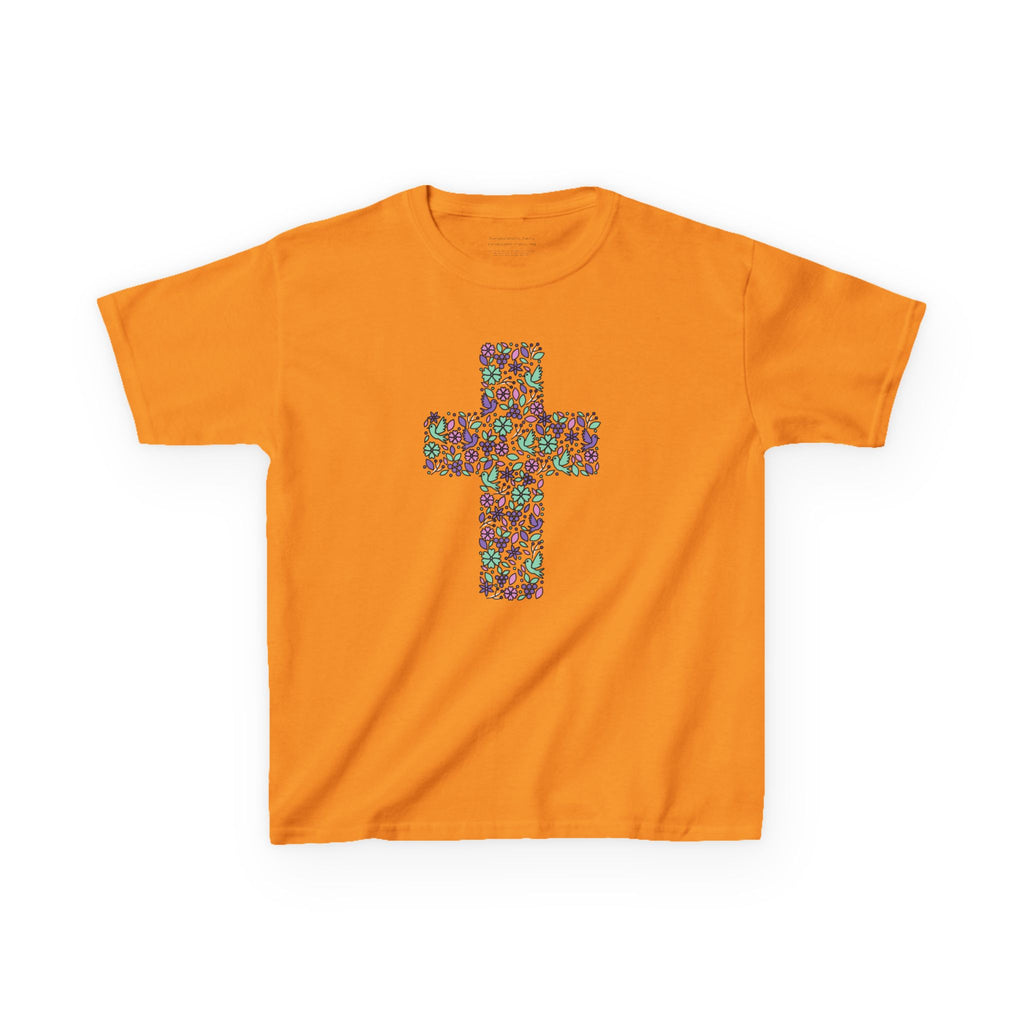 Camiseta cristiana infantil con cruz floral | Camiseta de primavera inspirada en la fe para niñas
