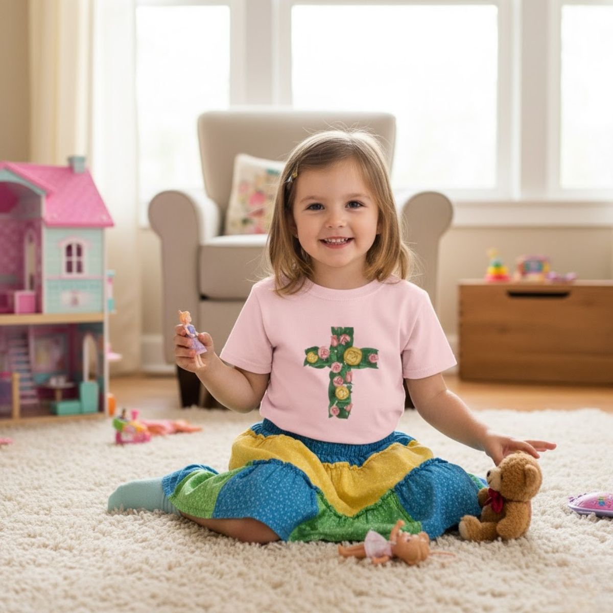 Toddler  Floral Cross Tee