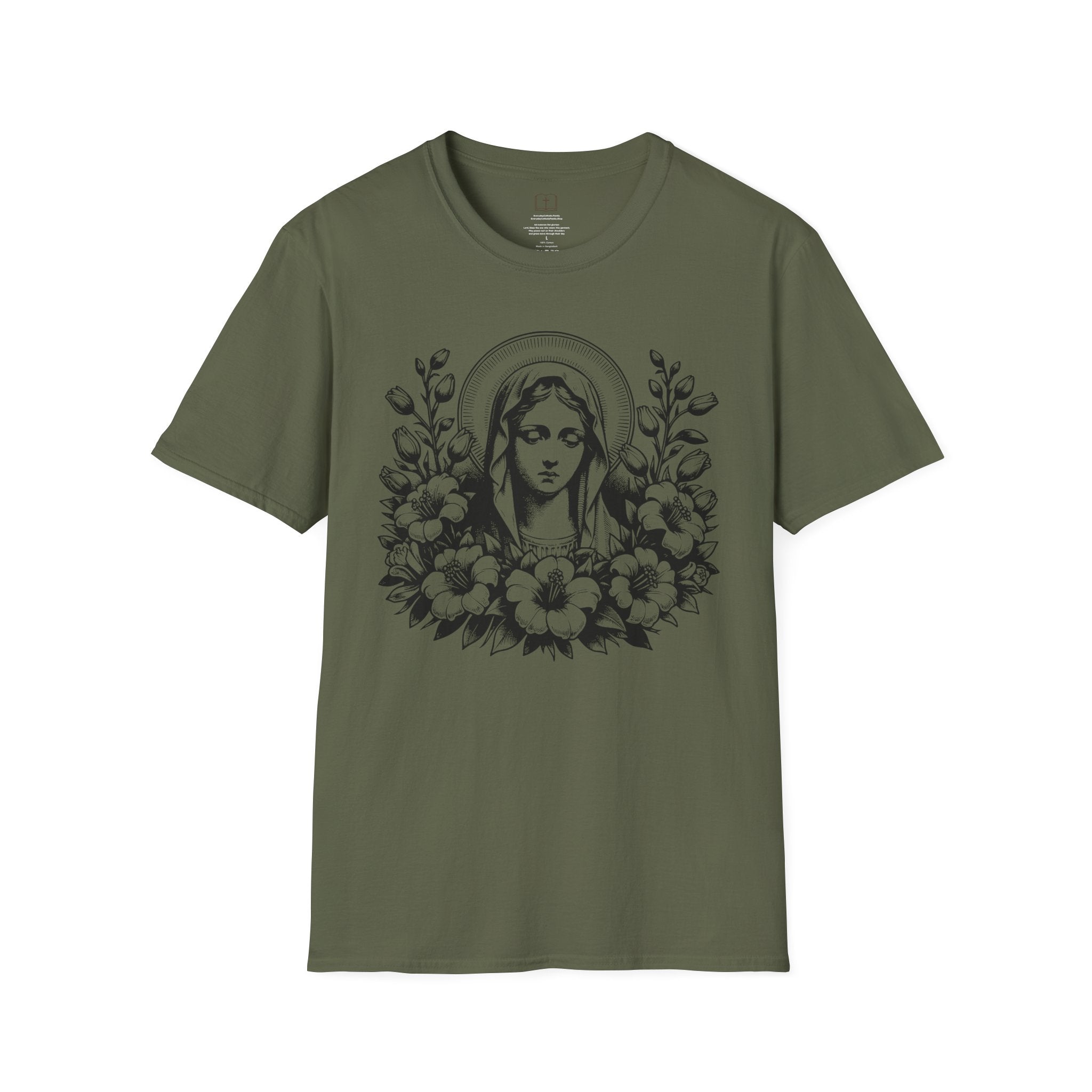 Virgen María Floral | Camiseta Femenina | Diseño Artístico Mariano
