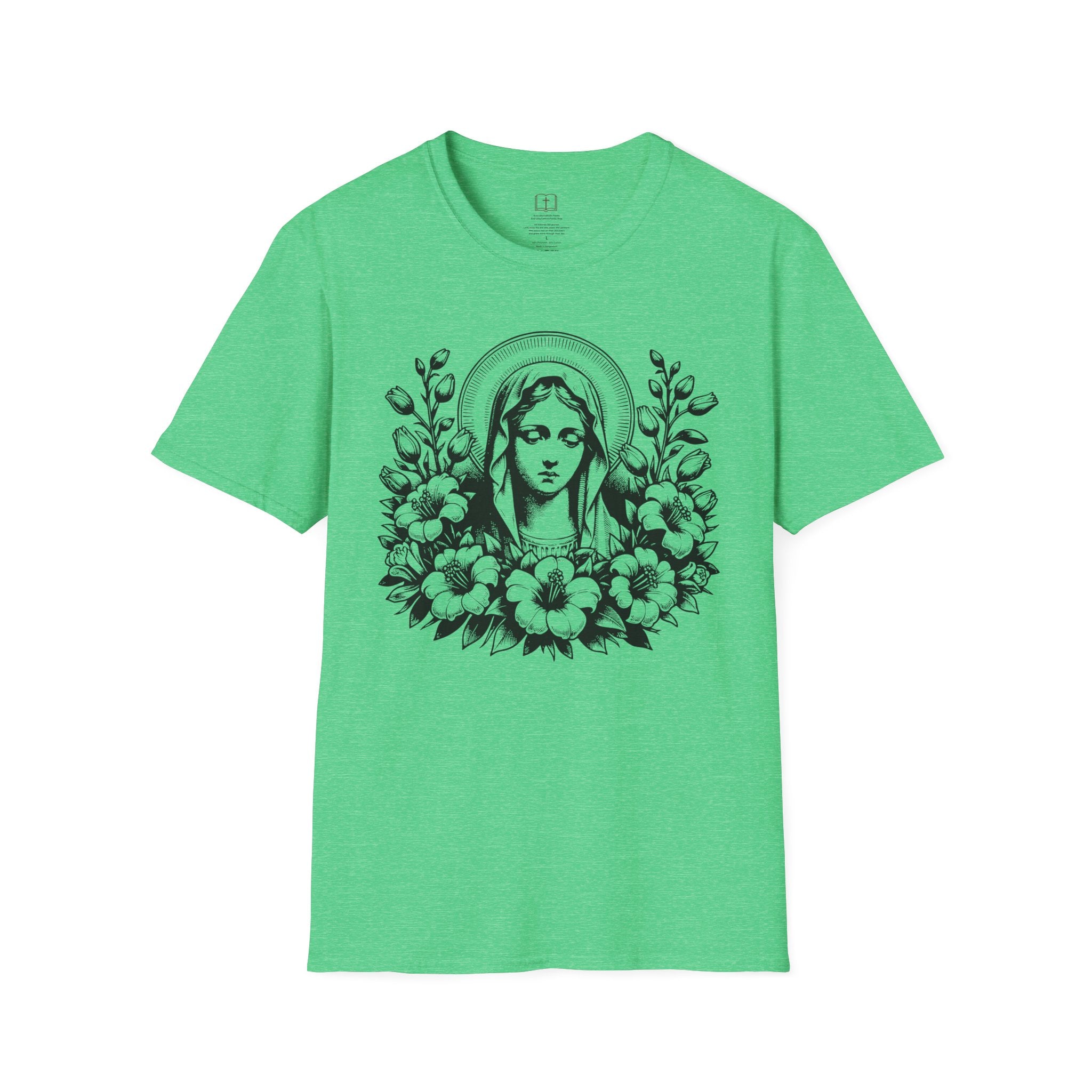 Virgen María Floral | Camiseta Femenina | Diseño Artístico Mariano