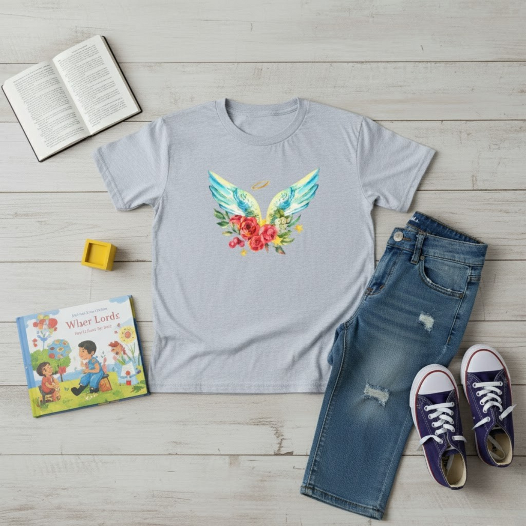 Camiseta infantil con alas de ángel | Camiseta cristiana inspirada en la fe para niños y niñas
