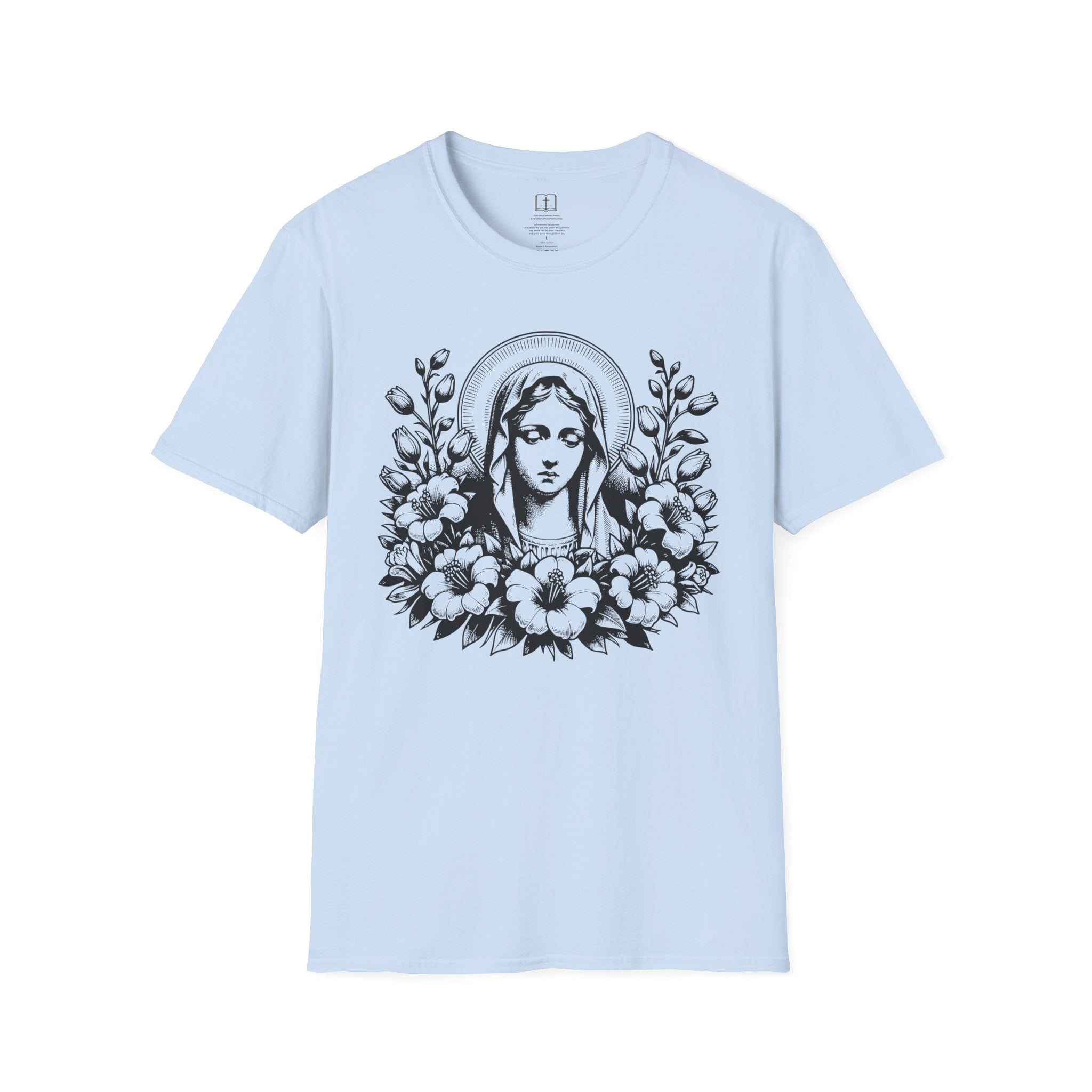 Virgen María Floral | Camiseta Femenina | Diseño Artístico Mariano