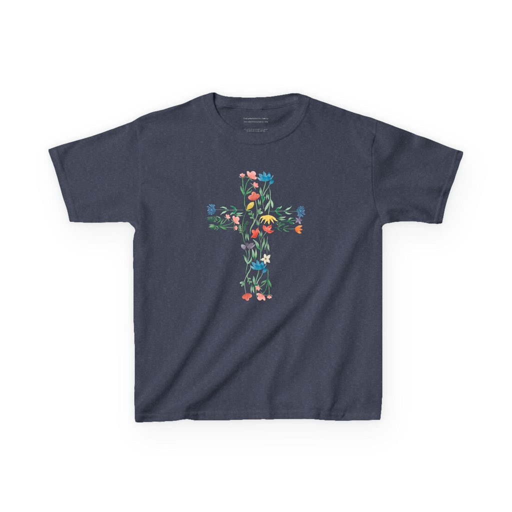 Camiseta infantil con cruz floral | Camiseta cristiana inspirada en la fe para niñas