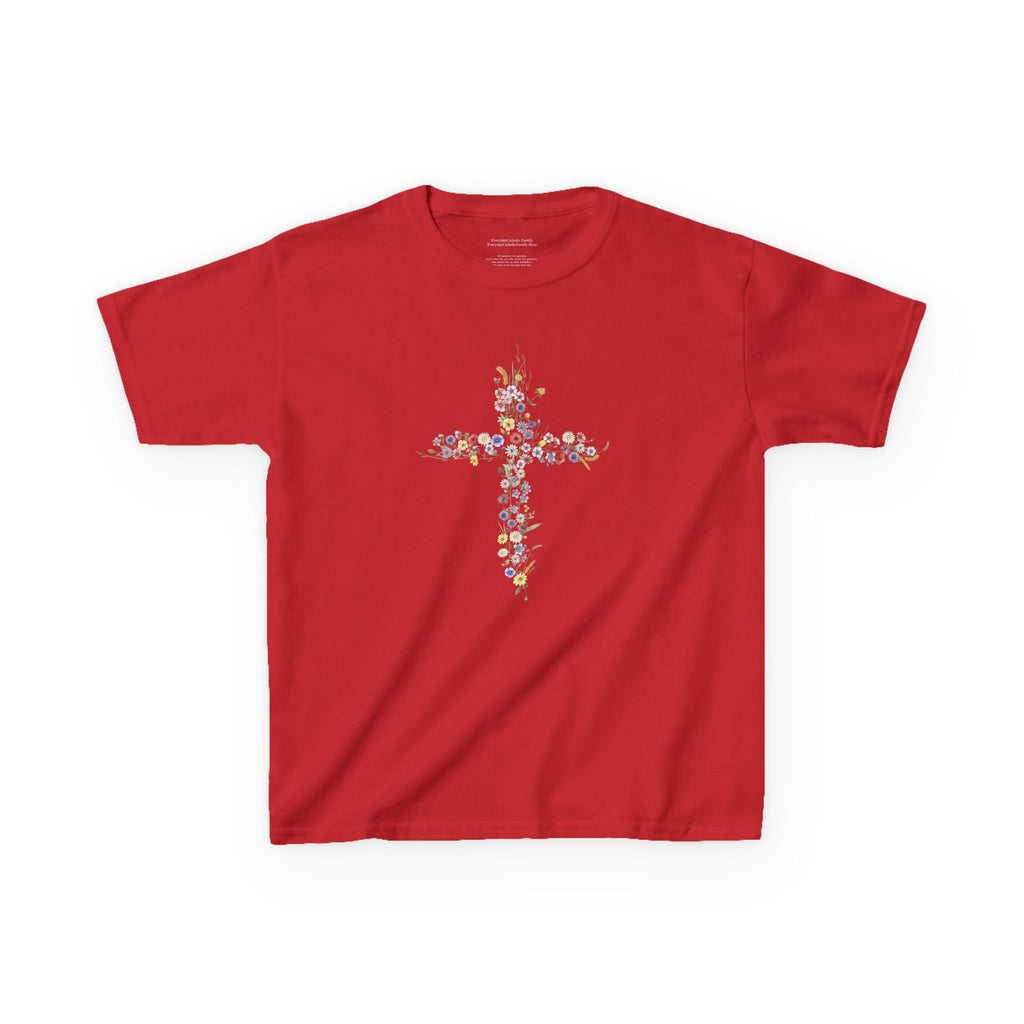 Camiseta infantil con cruz floral | Camiseta cristiana inspirada en la fe para niñas