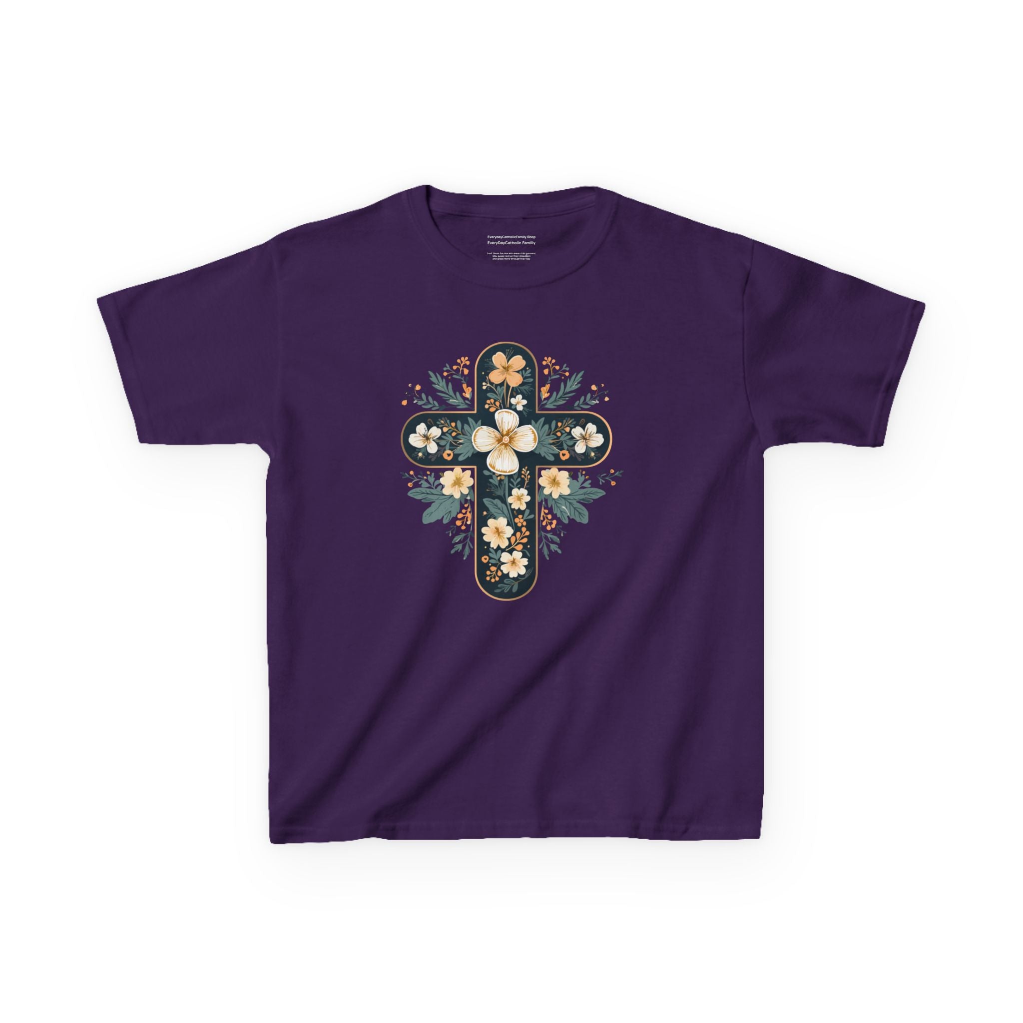 Camiseta infantil con cruz floral y fe | Elegante camiseta cristiana de primavera