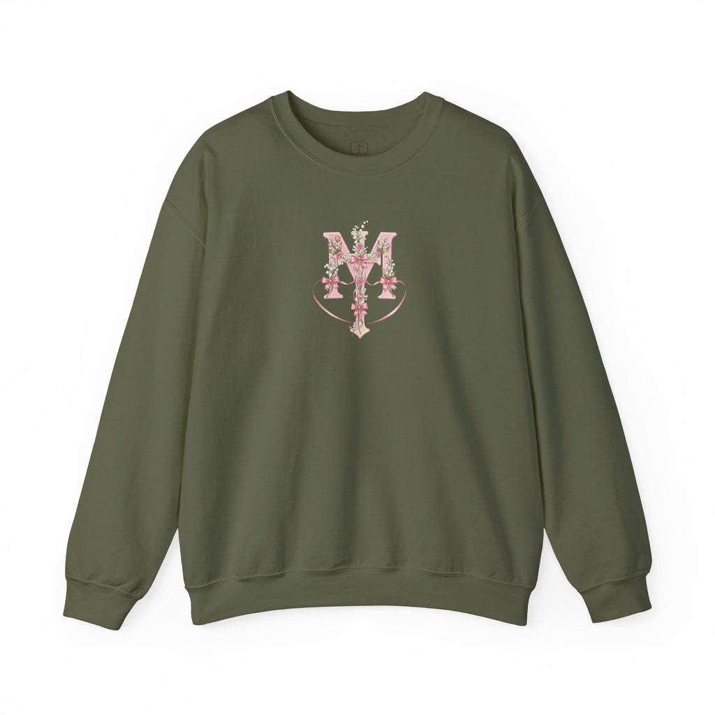 Marian Floral Cross Catholic Crewneck Sweatshirt