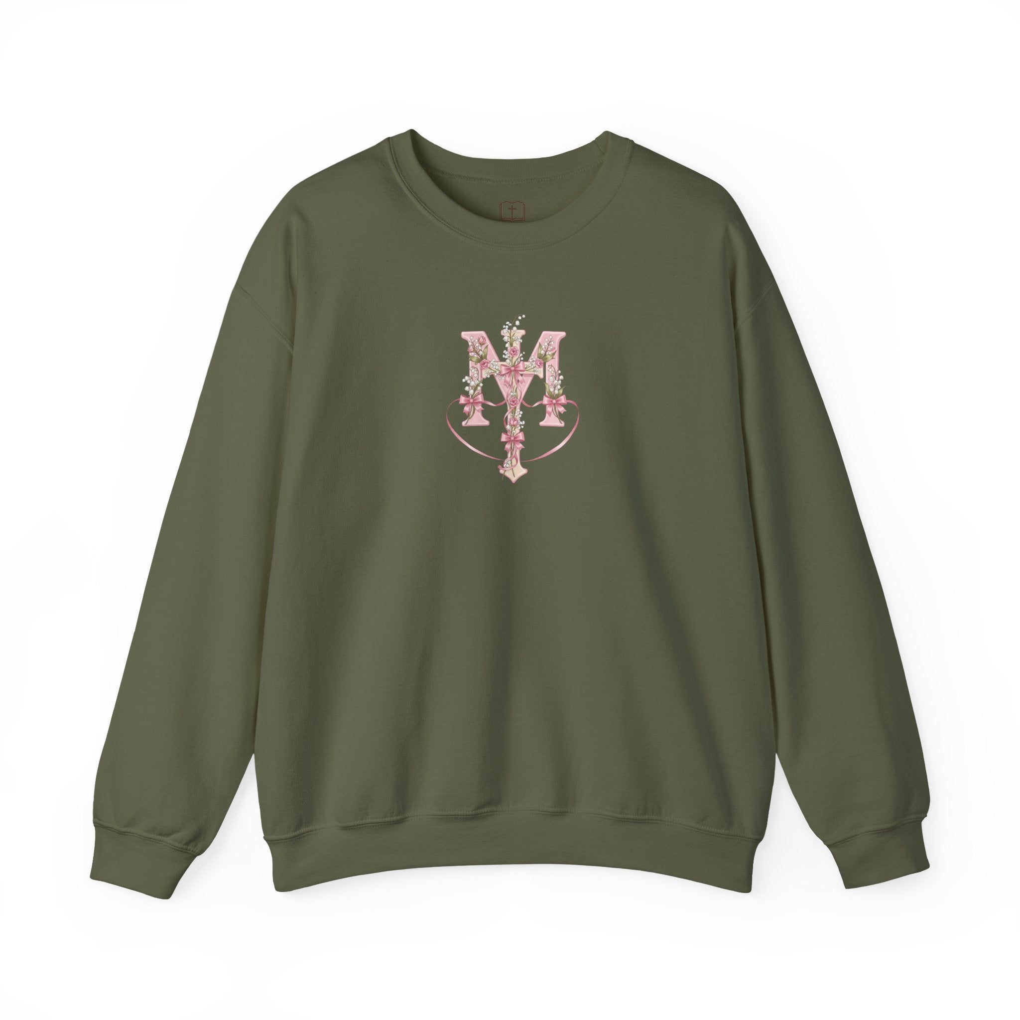 Marian Floral Cross Catholic Crewneck Sweatshirt