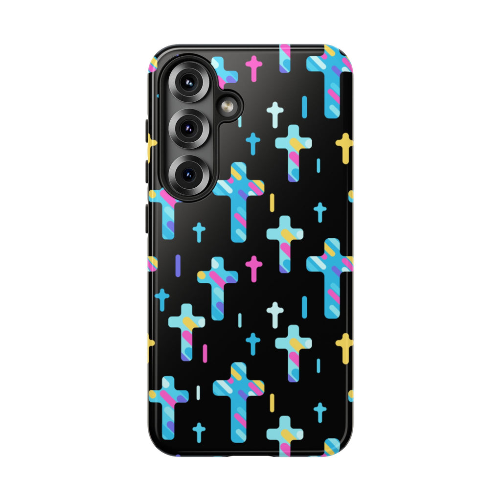 Colorful Cross Phone Case, Stylish Tough Case, Christian Phone Accessory, Unique Gift, Trendy Mobile Cover
