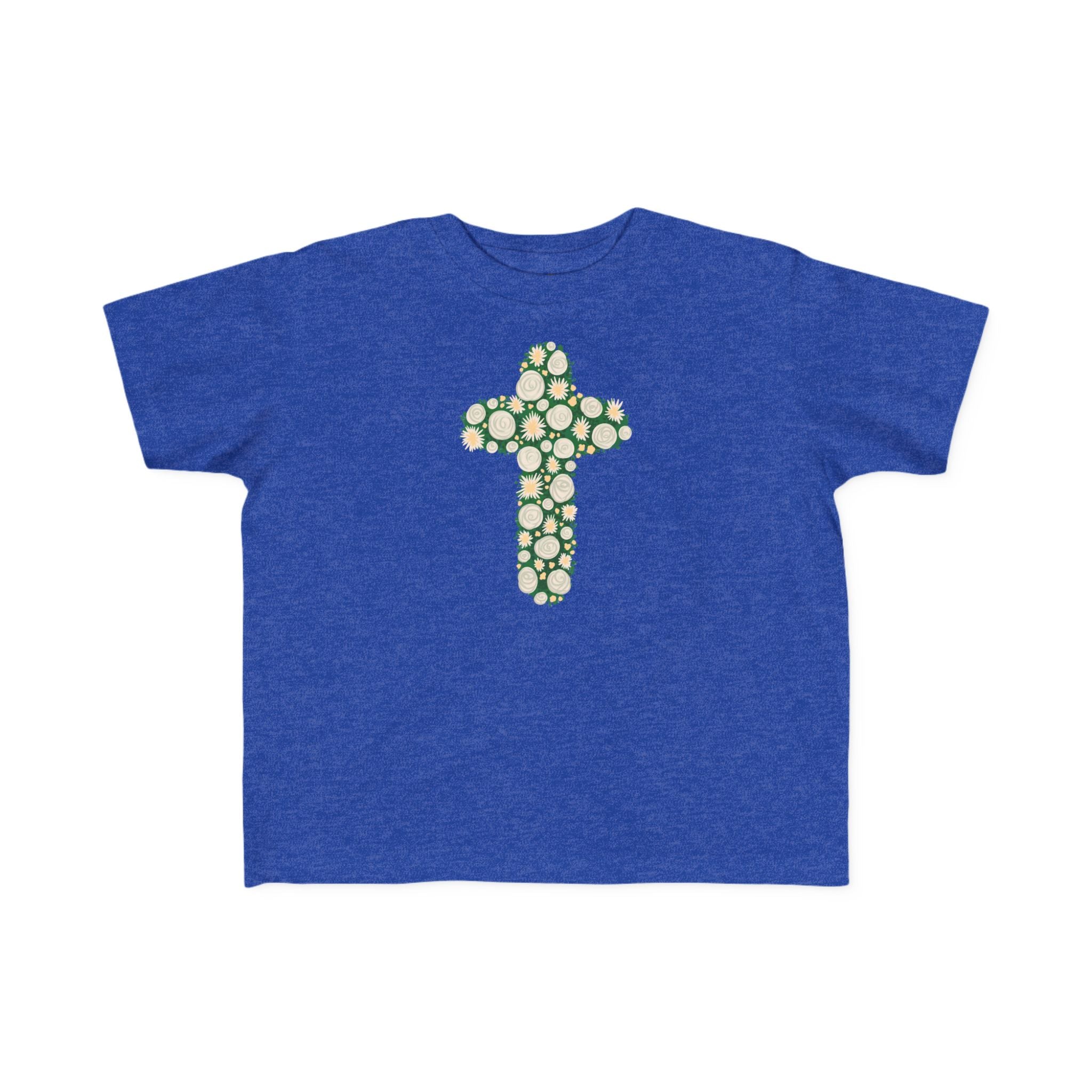 Camiseta para niño con diseño de cruz floral verde inspirada en la fe