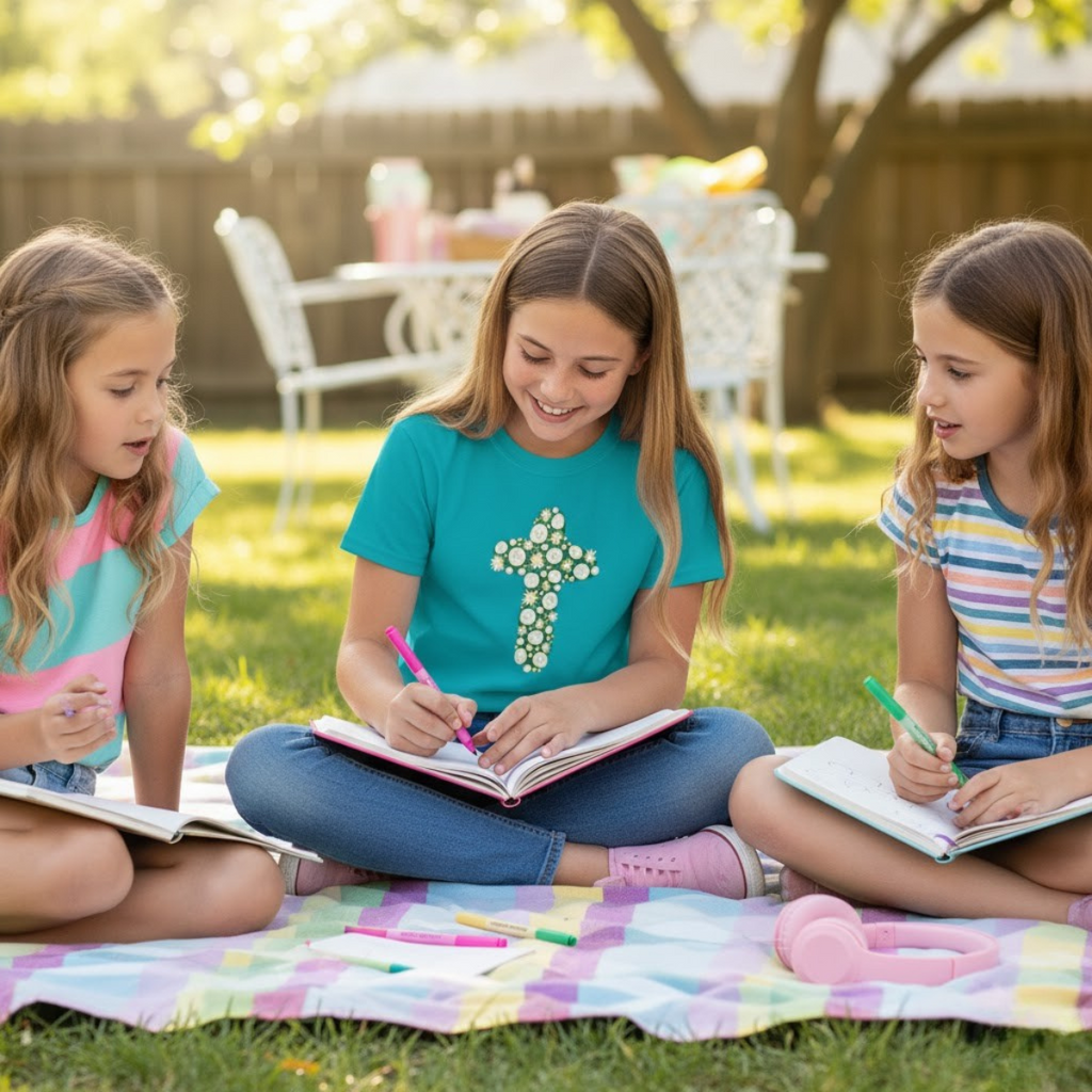 Camiseta para niño con diseño de cruz floral verde inspirada en la fe